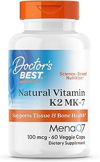 Natural Vitamin K2 MK7 Supplement for Men & Women - Bone Health Support, 100 mcg Vitamin K-2 MK-7 Capsules with MenaQ7, Calcium Support, Non GMO, Vegan - 60 Veg Caps