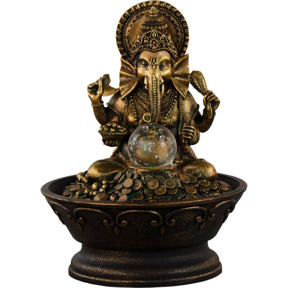 New Age Source Water Fountain Rolling Ball & Colored Light - Ganesha on Money