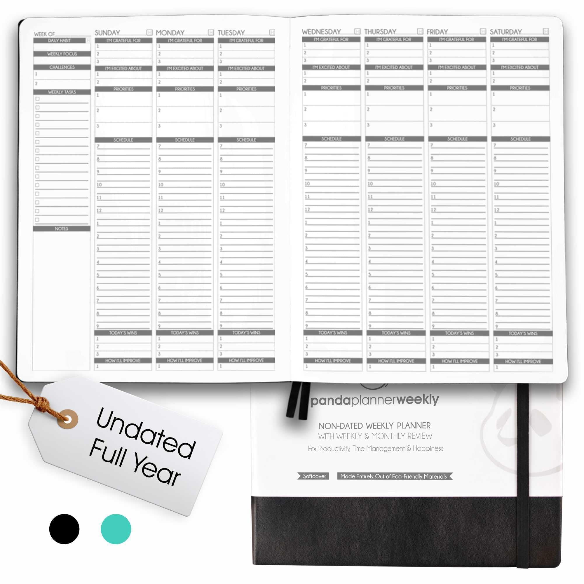 Panda Planner Weekly 2026, Undated Weekly Planner for Office, School & Home – 8"x11" Soft Vegan Leather Organizer Notebook with To-Do Lists, Habit Tracker, Notes & Agenda – Black