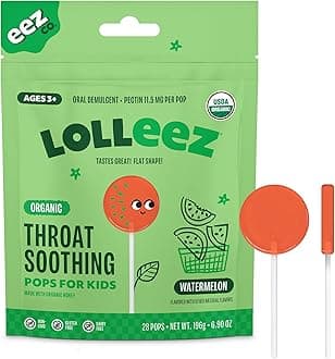 Organic Lollipops for Kids Sore Throat Relief, Watermelon Perfect for Soothing A Sore Throat While Tasting Great, Watermelon Flavor, 28 Count