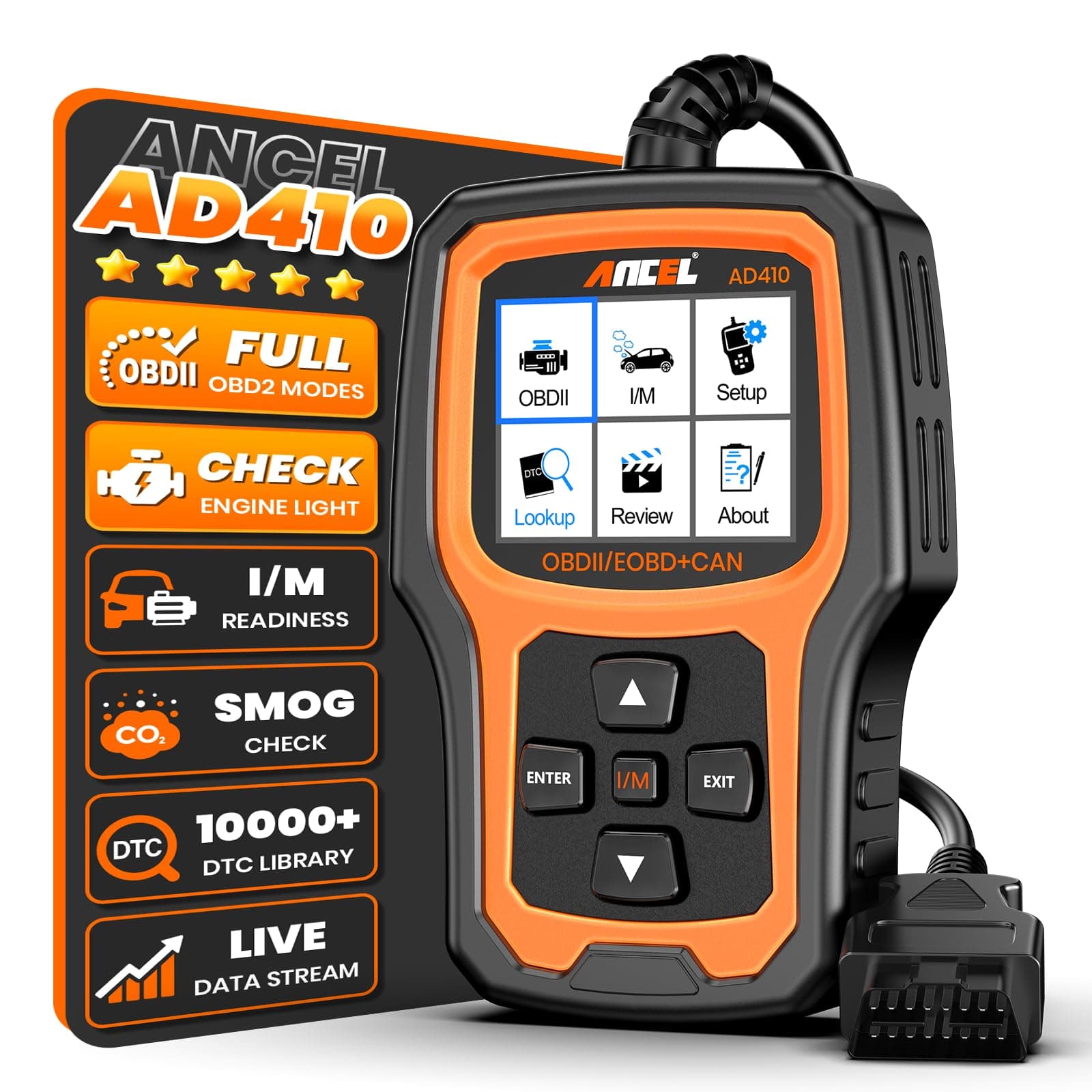 ANCEL AD410 Enhanced OBD II Vehicle Code Reader Automotive OBD2 Scanner Auto Check Engine Light Scan Tool (Black/Yellow)