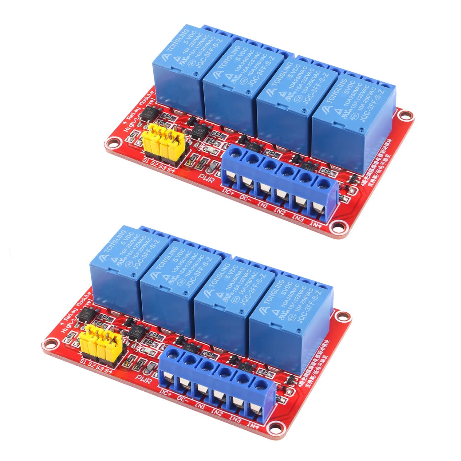 2pcs DC 5V Relay Module 4 Channel Relay Board Shield with Optocoupler Isolation Suport High/Low Level Trigger