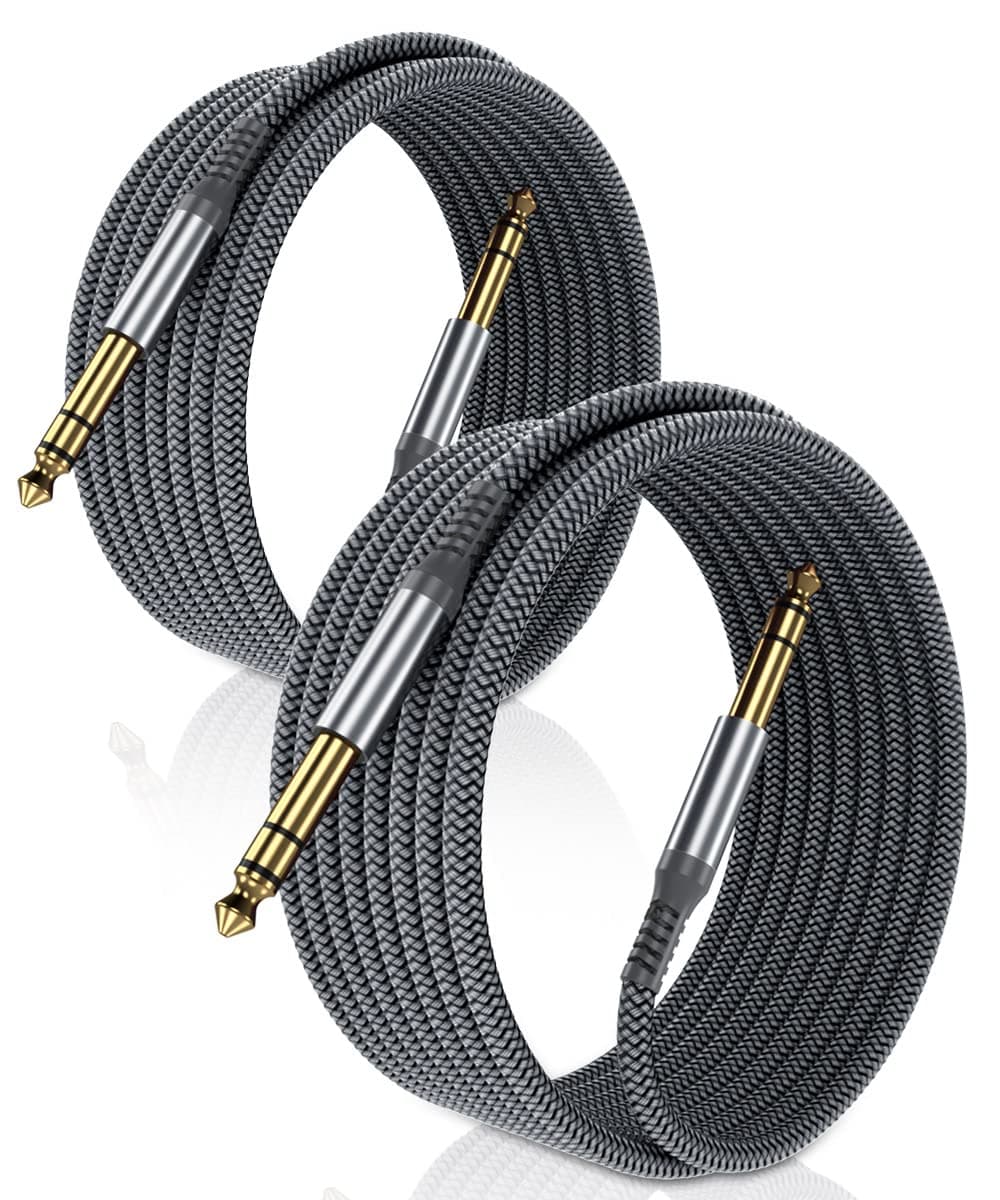 Elebase 1/4 Inch TRS Instrument Cable 6.6ft 2-Pack,Straight 6.35mm Male Jack Stereo Audio Interconnect Cord,6.35 mm Balanced Line for Electric Guitar,Bass,Keyboard,Amplifier,Amp,Speaker,Equalizer