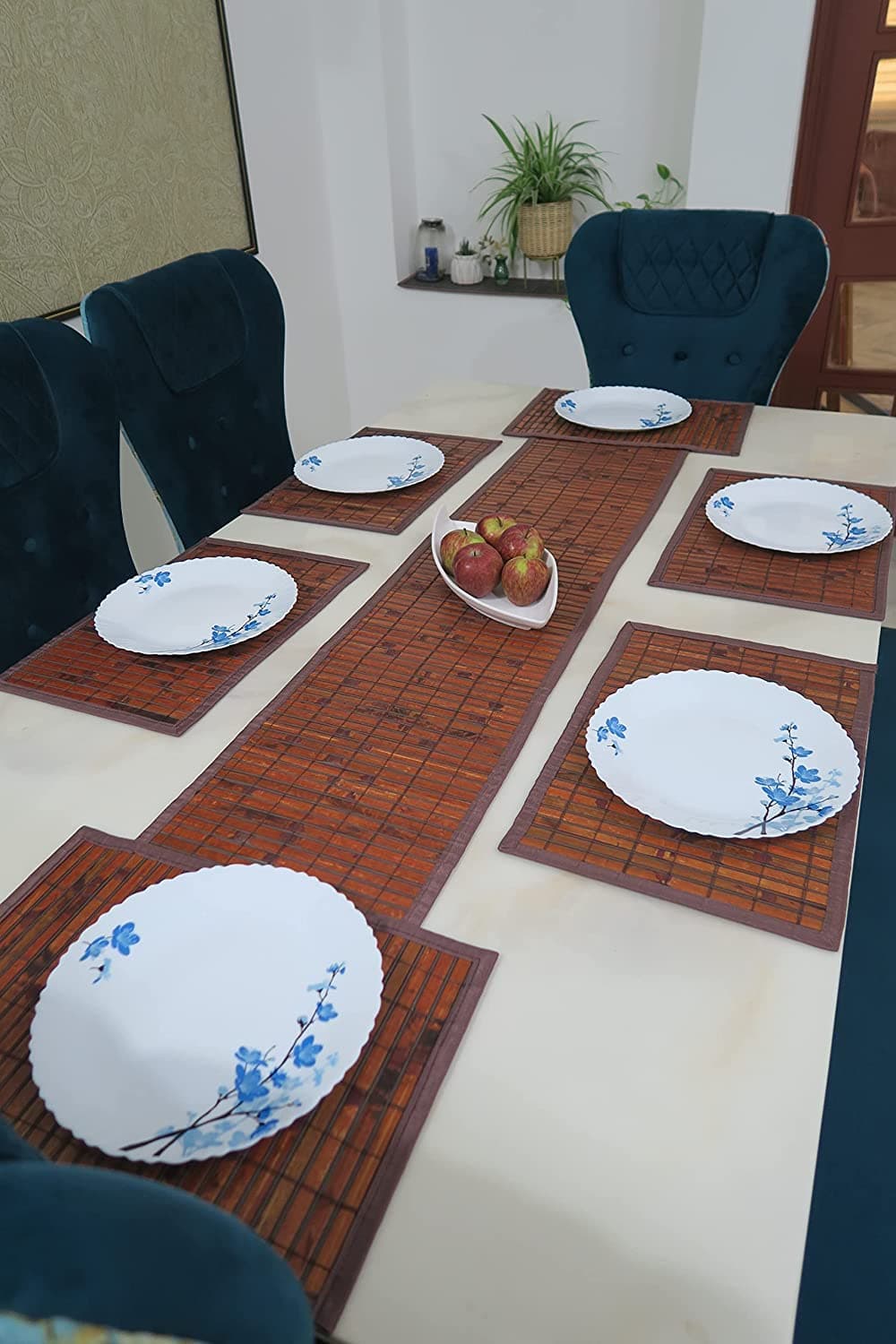 BAMBOO GREENS - Dining Table Mats/Placemats - Burnt Bamboo - Pack of 4 - (Reversible)