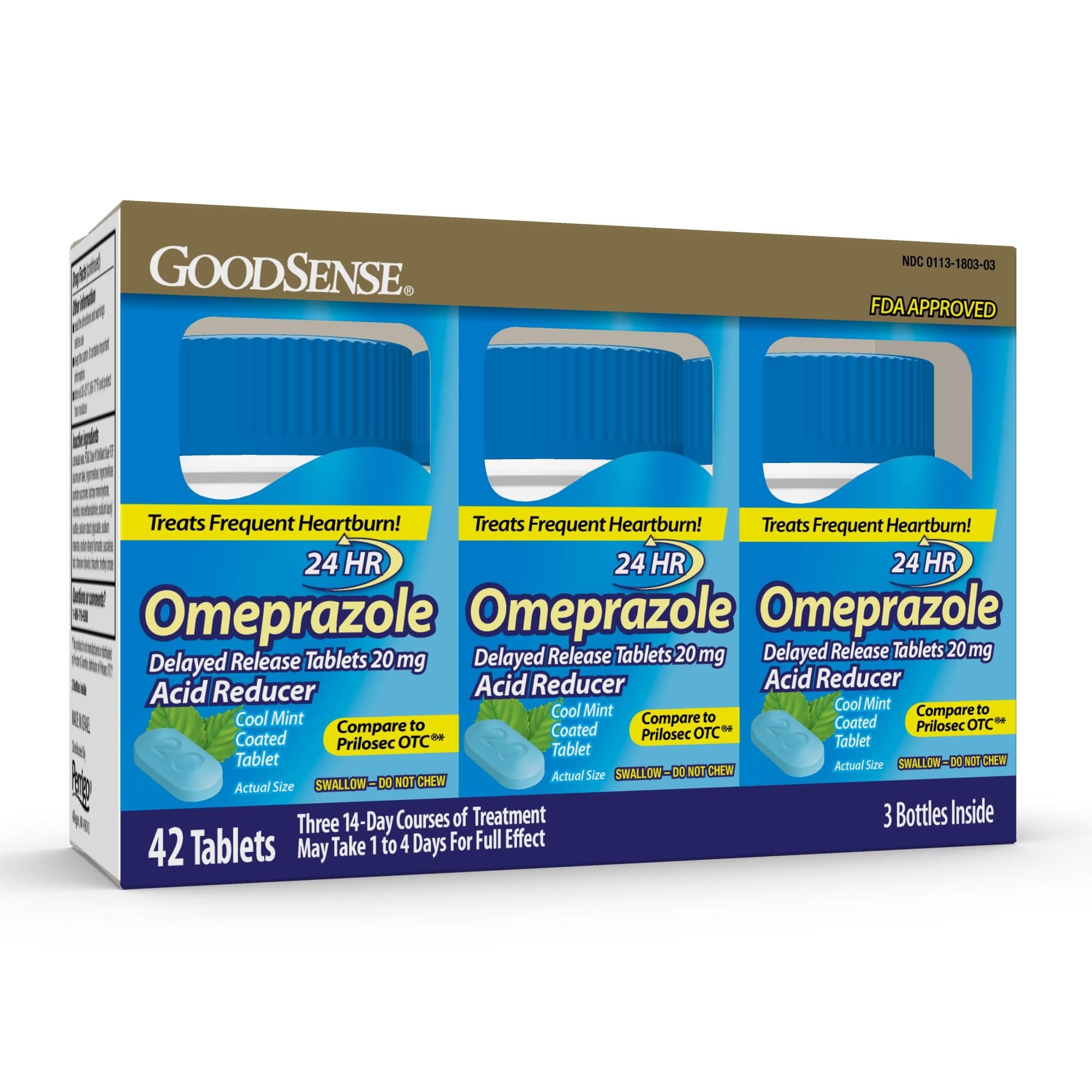 Good Sense Omeprazole Delayed Release Coated Tablets 20 mg, Cool Mint, Treats Frequent Heartburn, Acid Reducer, Heartburn Medicine, 42 Count