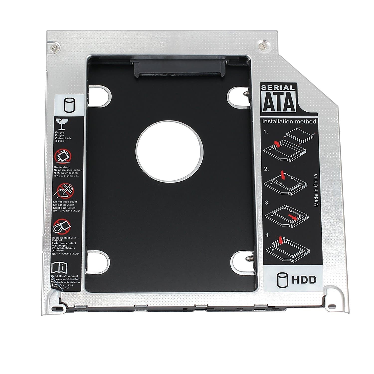 SATA 2.5 inch Hard Drive HDD or SSD Caddy Case Tray for Lenovo, Asus, HP, Dell, ACER Laptop with 12.7mm Thick CD/DVD Drive Slot (ThinkPad T430)