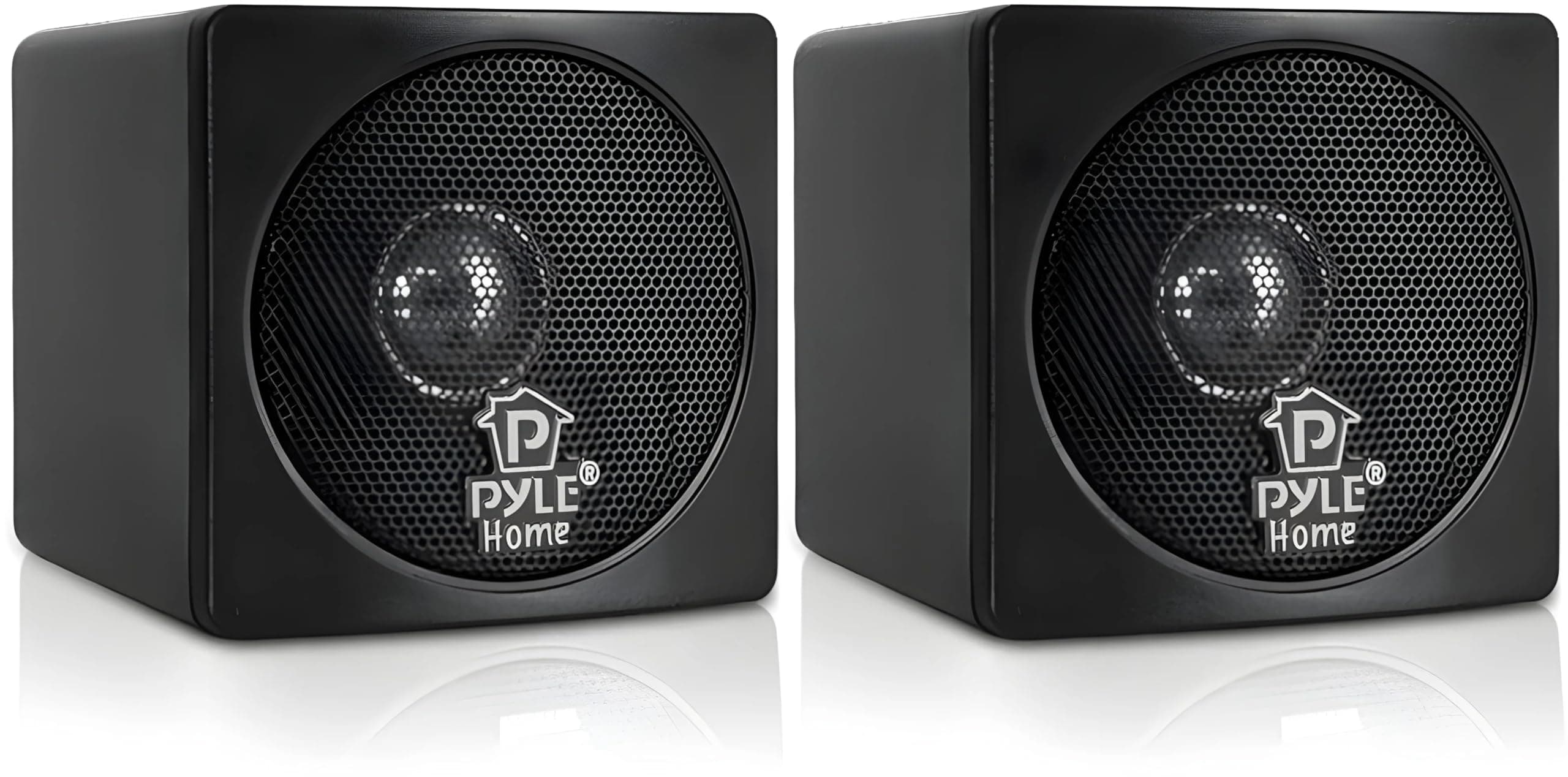Pyle 7.6cm Mini Cube Bookshelf Speakers, 100W Compact Stereo Speakers for Home Audio, Desktop, and TV, Clear Full-Range Sound, Pair (Black)