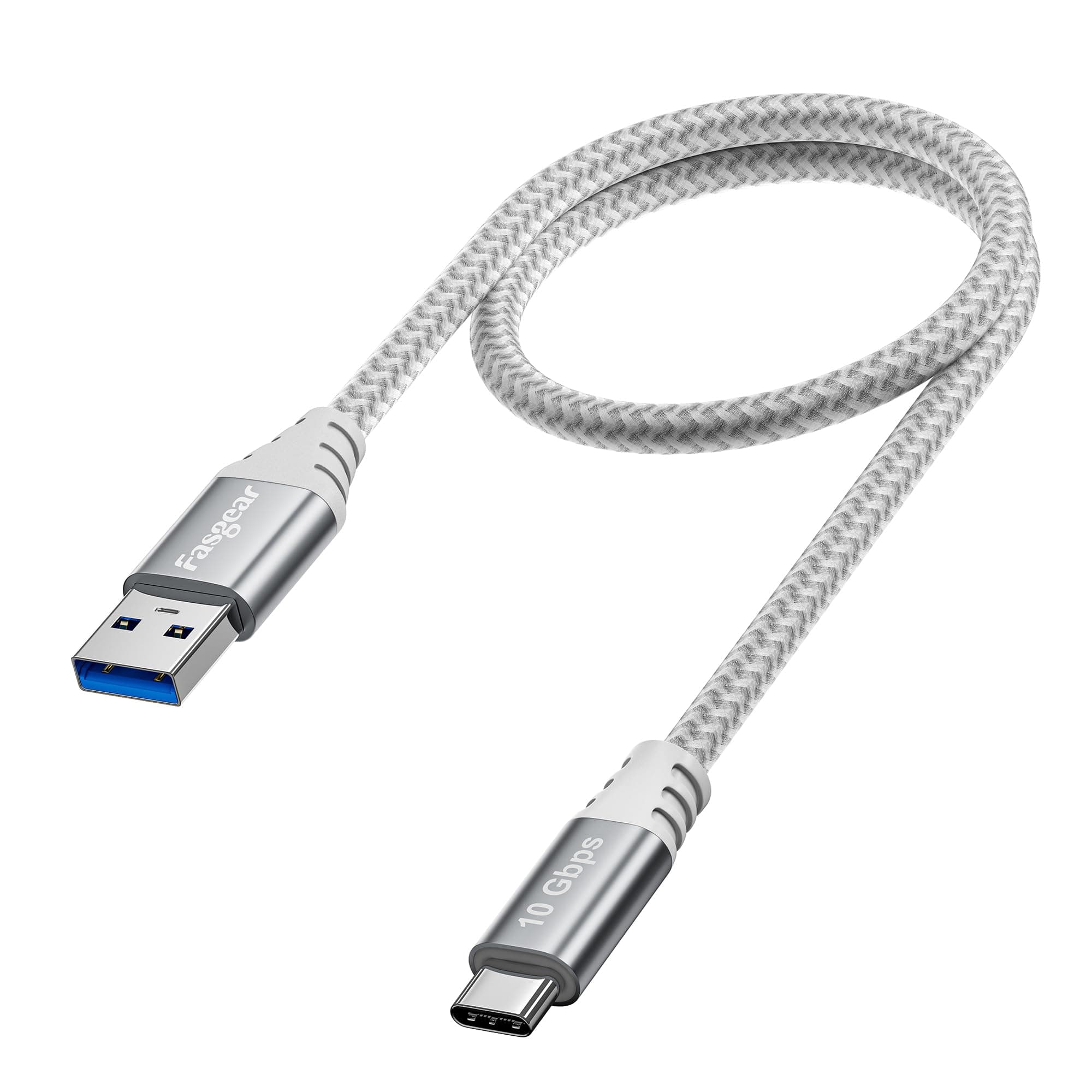 Fasgear USB Type C Cable 1.65ft, Short USB A to C Android Auto Cord USB 3.2 Gen 2 Type C Cable Braided 10Gbps Data Transfer 3A Fast Charging Compatible for i-Pad Pro 2022 External SSD MacBook (Grey)