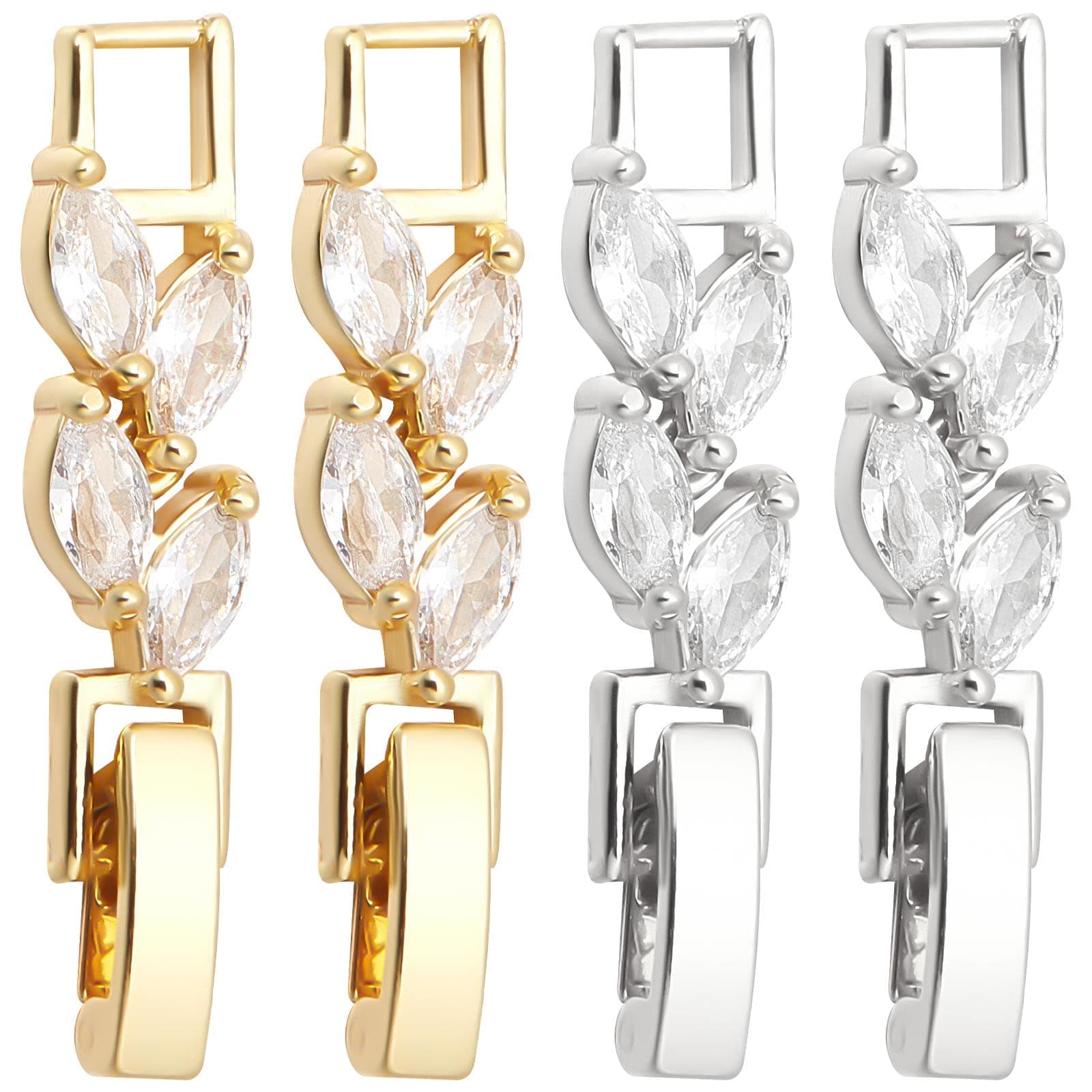 SUNNYCLUE 1 Box 10Pcs Silver Gold Fold Over Clasp Fold Over Extender Necklaces Extension Bracelets Extenders Cubic Zirconia Foldover Extender Clasps for jewellery Making Women Adults DIY Crafts