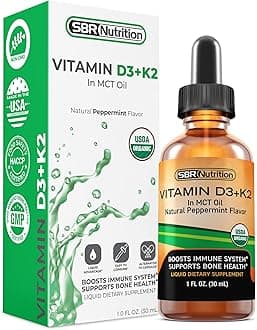 MAX Absorption Vitamin D3 + K2 (MK-7) Liquid Drops with MCT Oil, Peppermint Flavor, Helps Support Strong Bones and Healthy Heart (D3+K2) (D3+K2)