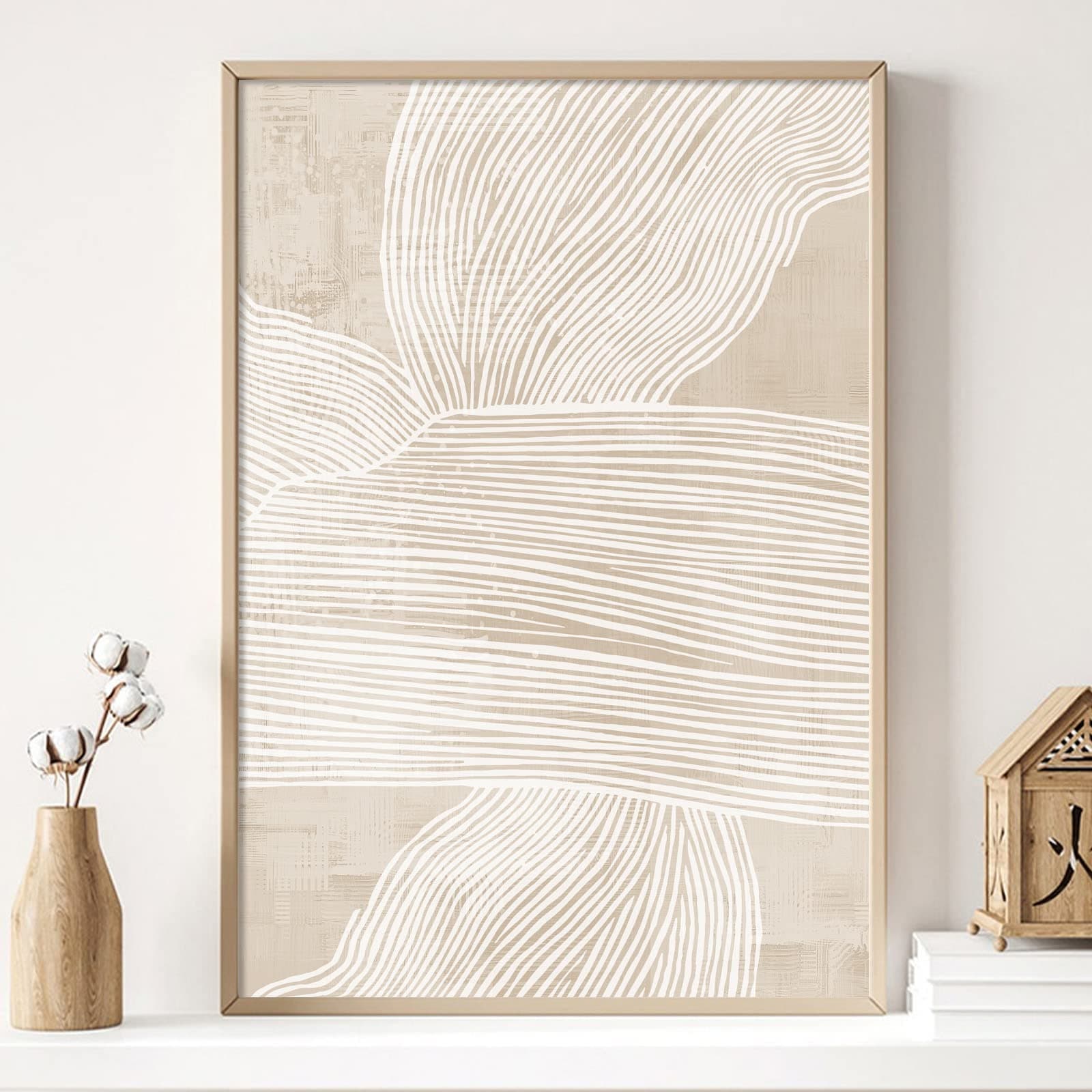 Abstract Beige Canvas Wall Art Boho Mid Century Modern Prints Wall Decor for Living Room Neutral Line Art Prints Minimalist Line Art Wall Decor Canvas Beige Boho Painting Wall Deocr 16x24inch No Frame