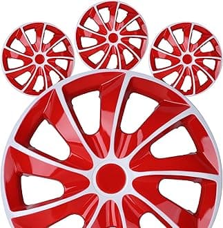 16" Premium Universal Wheel Rim Covers – Set of 4 Hubcaps,ABS&PC Material Hub Protection Accessory,Snap-on Replacement Caps for Car,Pickup Truck,SUV - 16 Inch White&Red Lacquer