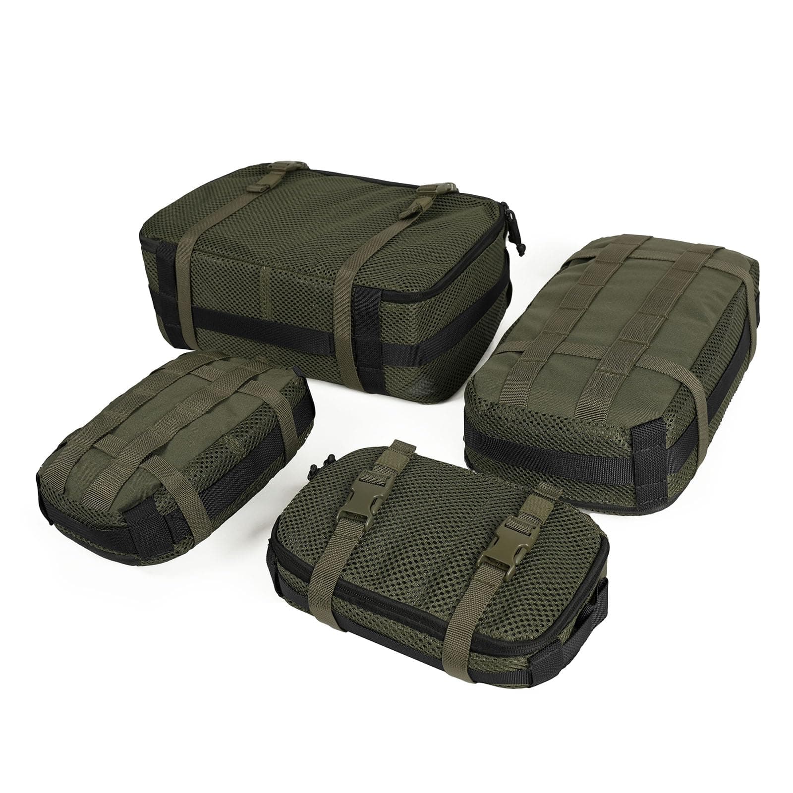 4 Set Tactical Packing Cubes Compressible Mesh Duffle Storage Bag,Portable EDC Molle Pouch Organizer., Od Green, Military, Outdoor, Utility