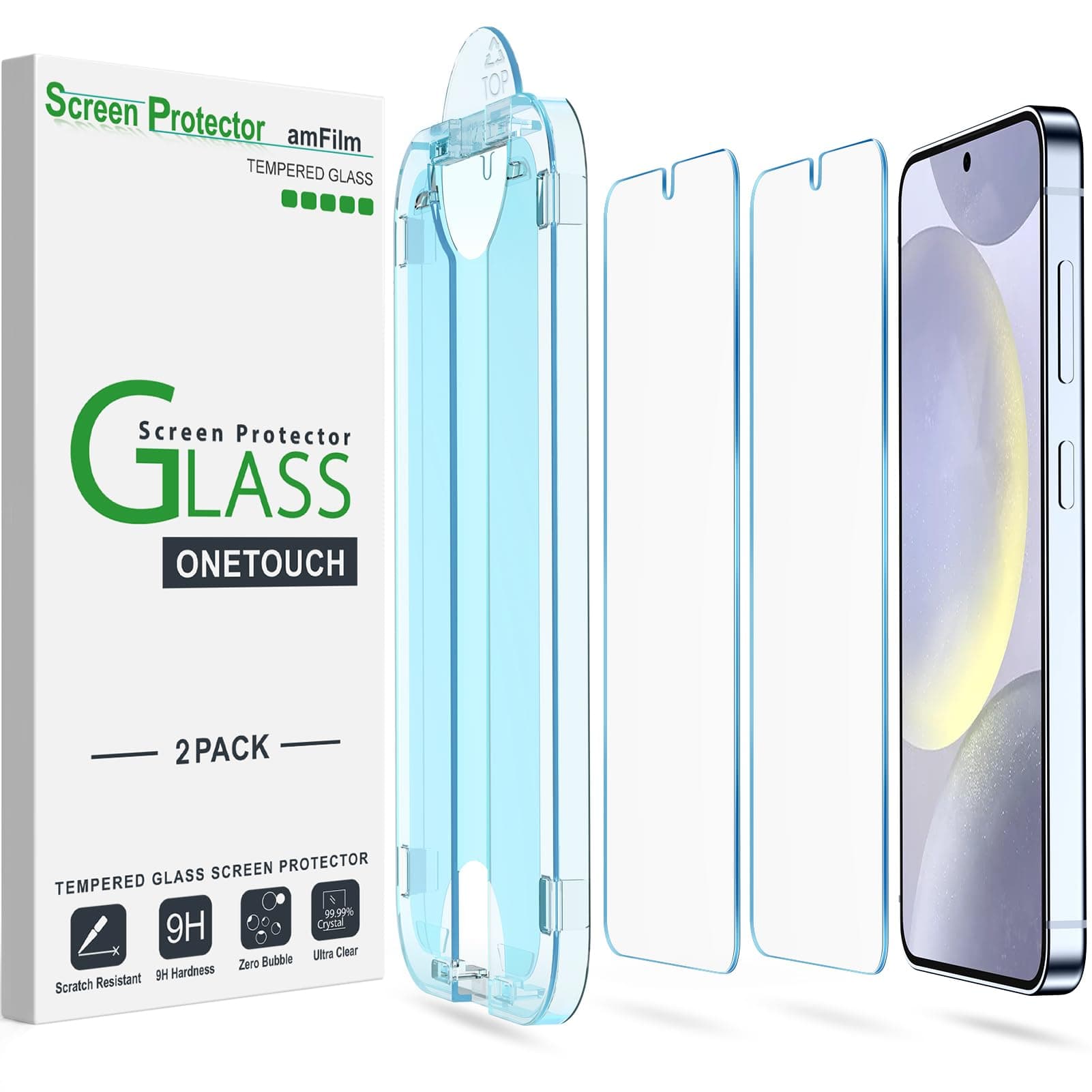 2 Pack OneTouch Tempered Glass Screen Protector for Samsung Galaxy S24 Plus 5G 6.7 Inch, 9H Hardness with Easy Installation Kit
