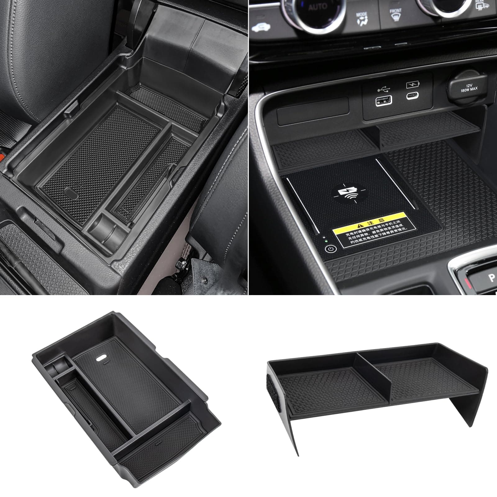 2PCS Center Console Organizer Tray and Armrest Storage Box Compatible with 2026 2025 2024 2023 Honda CRV Accessories Insert Secondary Storage Box with ABS Material