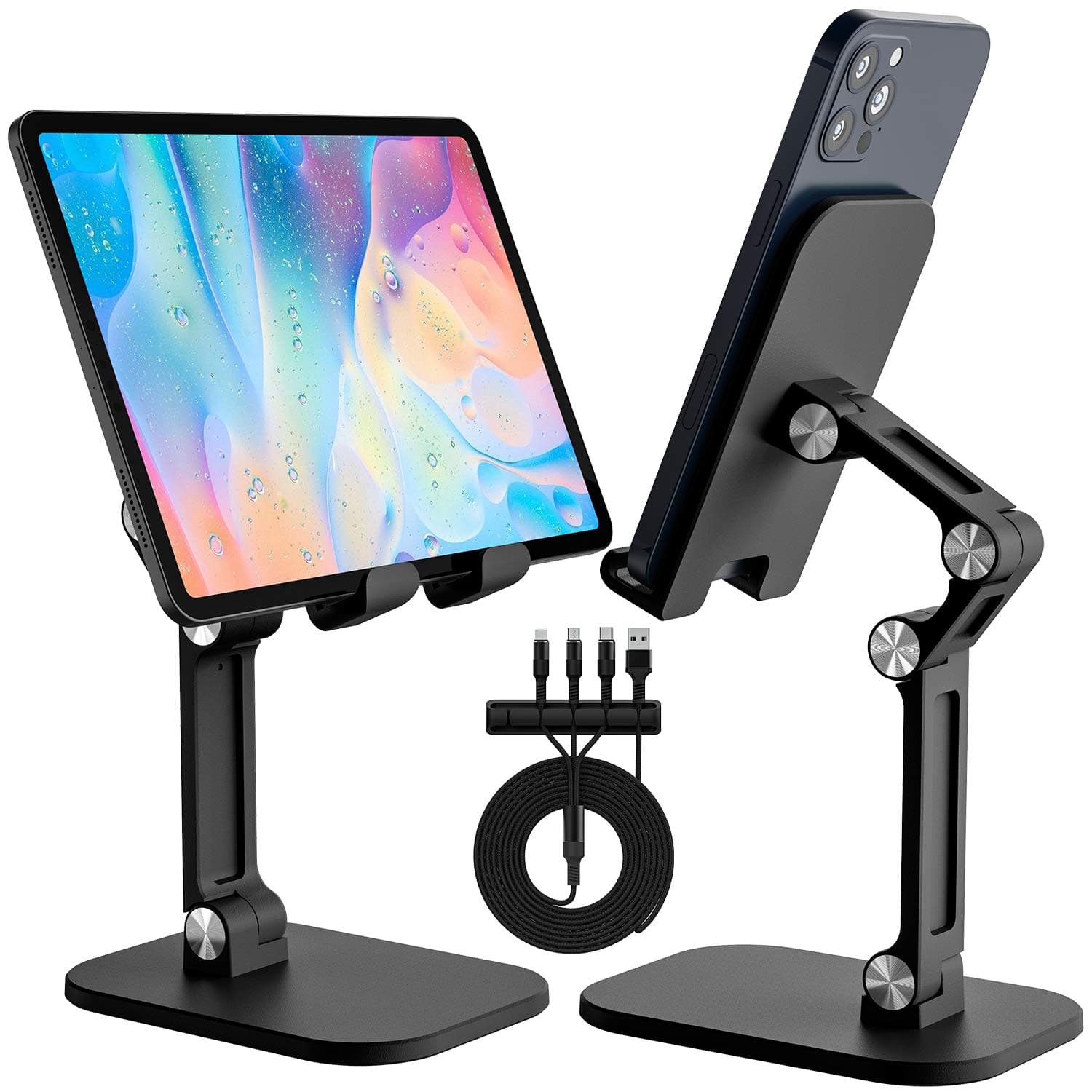 Adjustable Cell Phone Stand , 5A 3 in 1 Super Fast Multi Charging Cable ,Cable Organizer ,CVIDA Angle Height Adjustable Cell Phone Stand for Desk (Black)