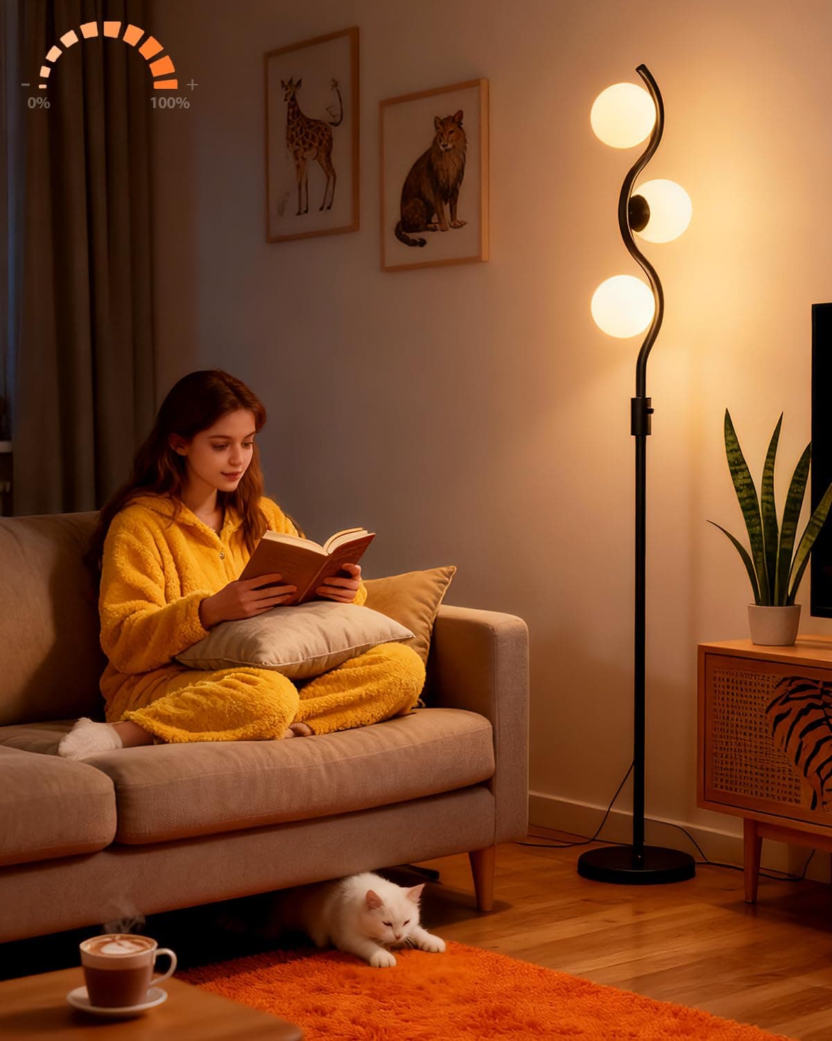 Lightdot 60IN 3-Globe Dimmable Black Floor Lamp Mid Century Standing Lamps with 3Pcs 3000K Warm White G9 Bulbs Stepless Brightness Adjustable Modern Tall Lamp Stable Base for Bedroom Office