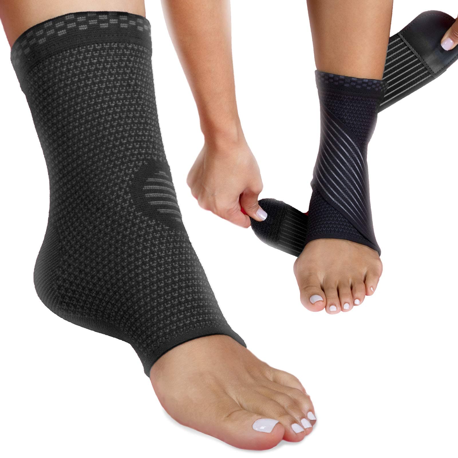 Ankle Brace with Adjustable Strap - Compression Sleeve Socks for Ligament Damage - Ankle Support Achilles Tendonitis Plantar Fasciitis Foot Support