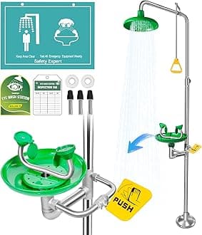 2 in 1 Emergency Eyewash Station & Shower 304 Stanless Steel Eye Washer for Washing Showering Equipment Combination Emergency Rescue Supply with ABS Basin(1102-1)