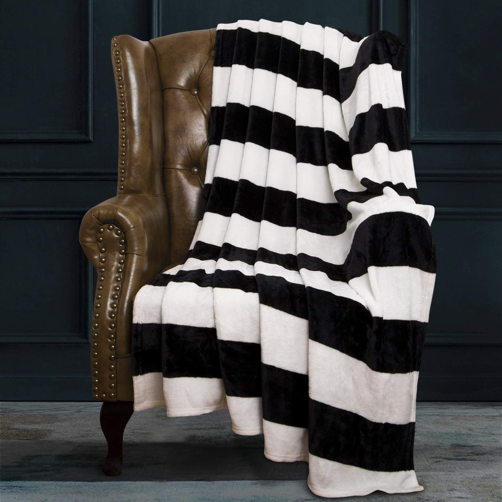 NTBAY Flannel Throw Blanket, Super Soft with Black and White Stripe (51"x68")