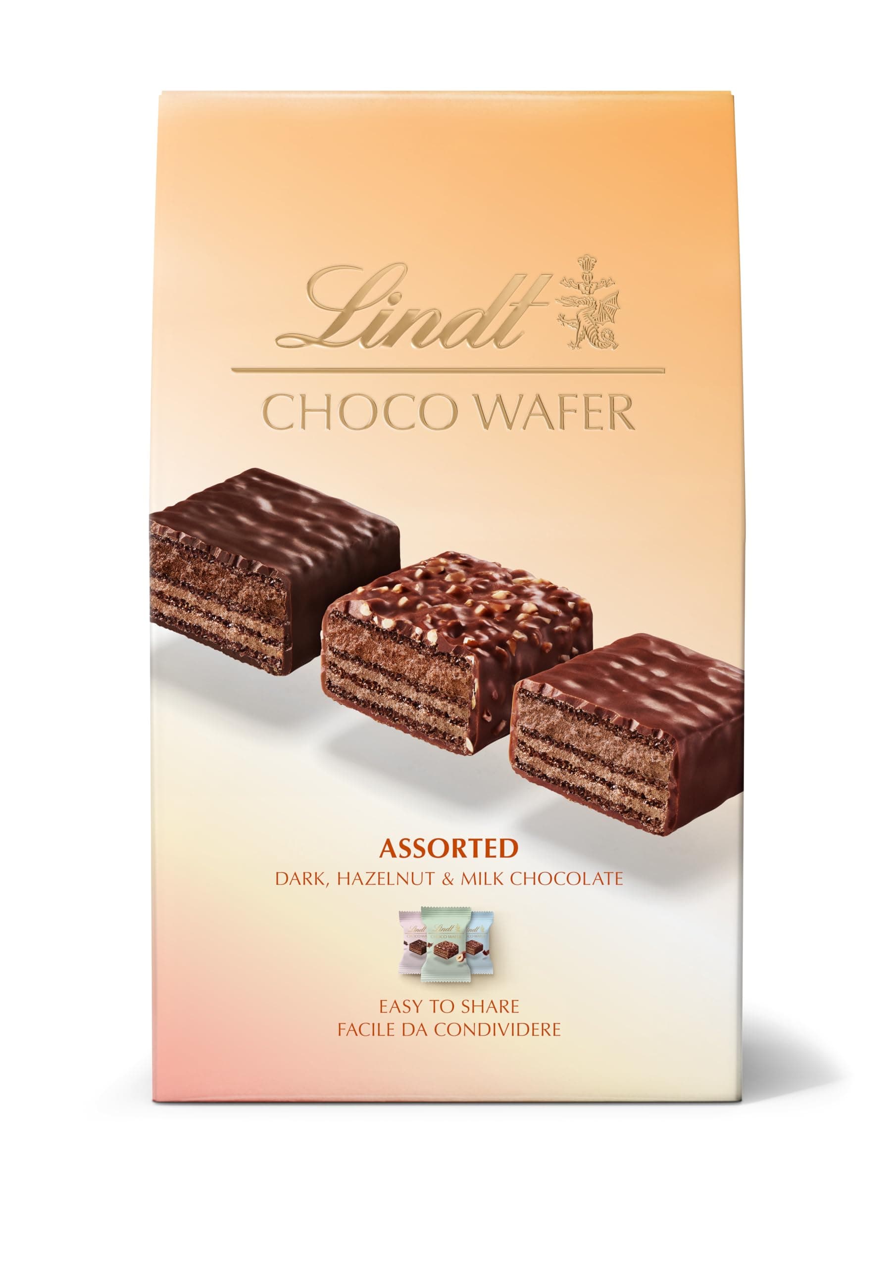 Choco Wafer Assorted Dark, Hazelnut & Milk Chocolate Bag, 138 grams