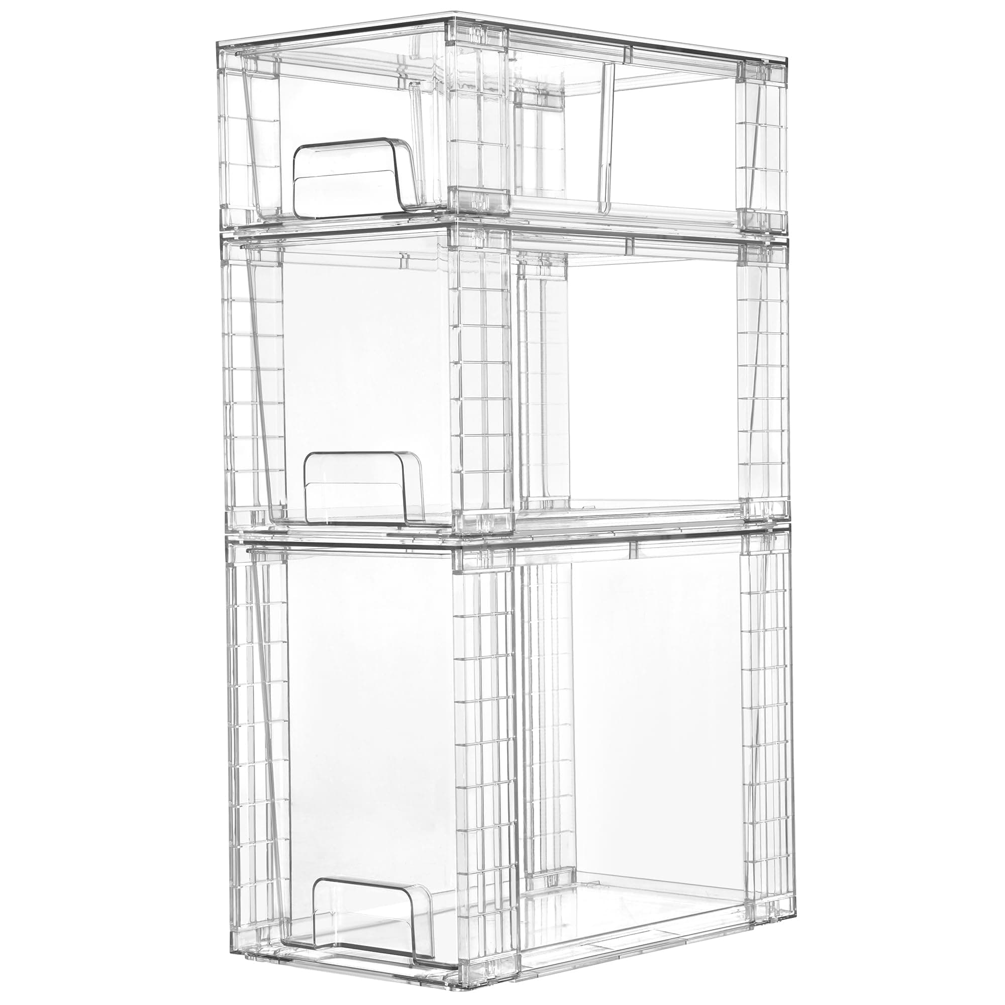 Vtopmart Set of 3 Stackable Clear Storage Drawers, Easy to Assemble, Bathroom Organizers and Storage with Handles, Plastic Storage Drawers for Pantry,