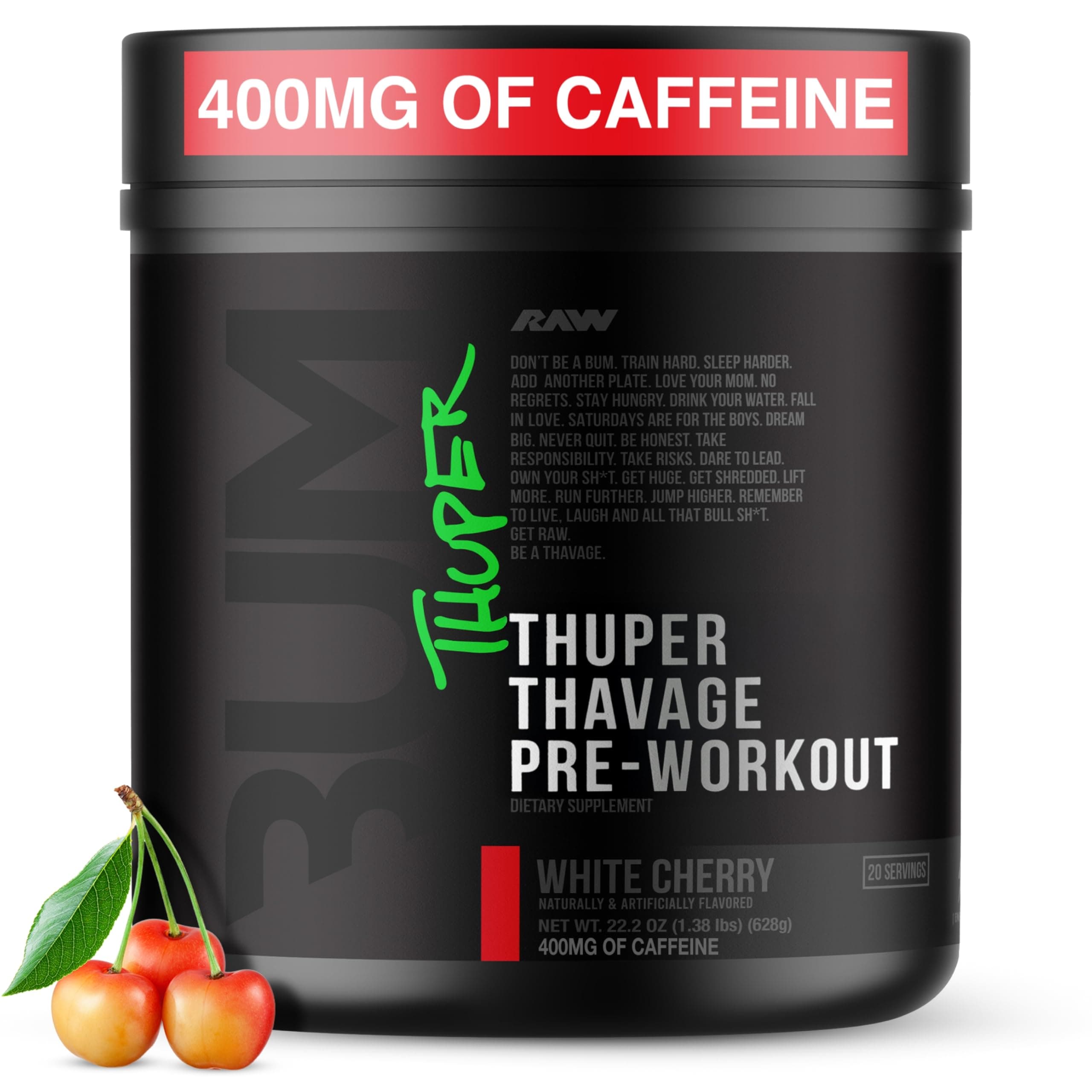 Bum Thuper Thavage Pre-Workout White Cherry 628g - Pre-Workout Supplement for Energy and Performance