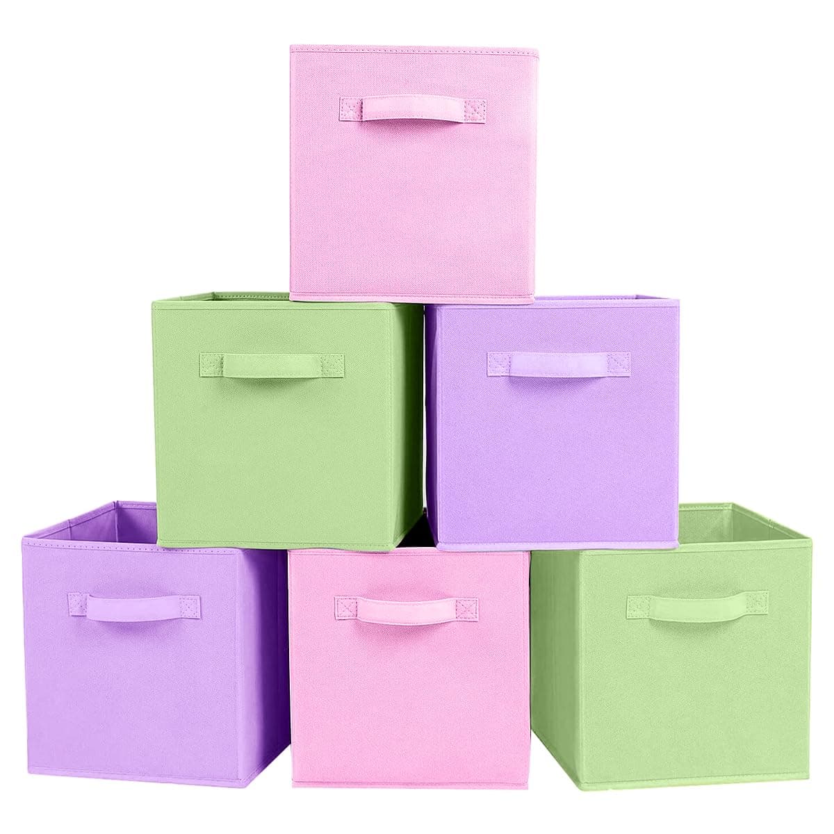 ShellKingdom Foldable Fabric Storage Cubes - Cloth Organizer Drawer for Closet & Toys, 6 Pack (Pink, Green, Lavender)