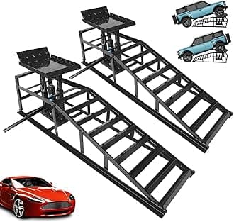 EASYBERG 3 Ton Hydraulic Car Ramps, 2PCS Heavy Duty 6600 lbs Vehicle Lifts with Adjustable Height 9.8"-15", Steel Portable Ramps for Oil Change, Auto Repair, Garage & Home Maintenance