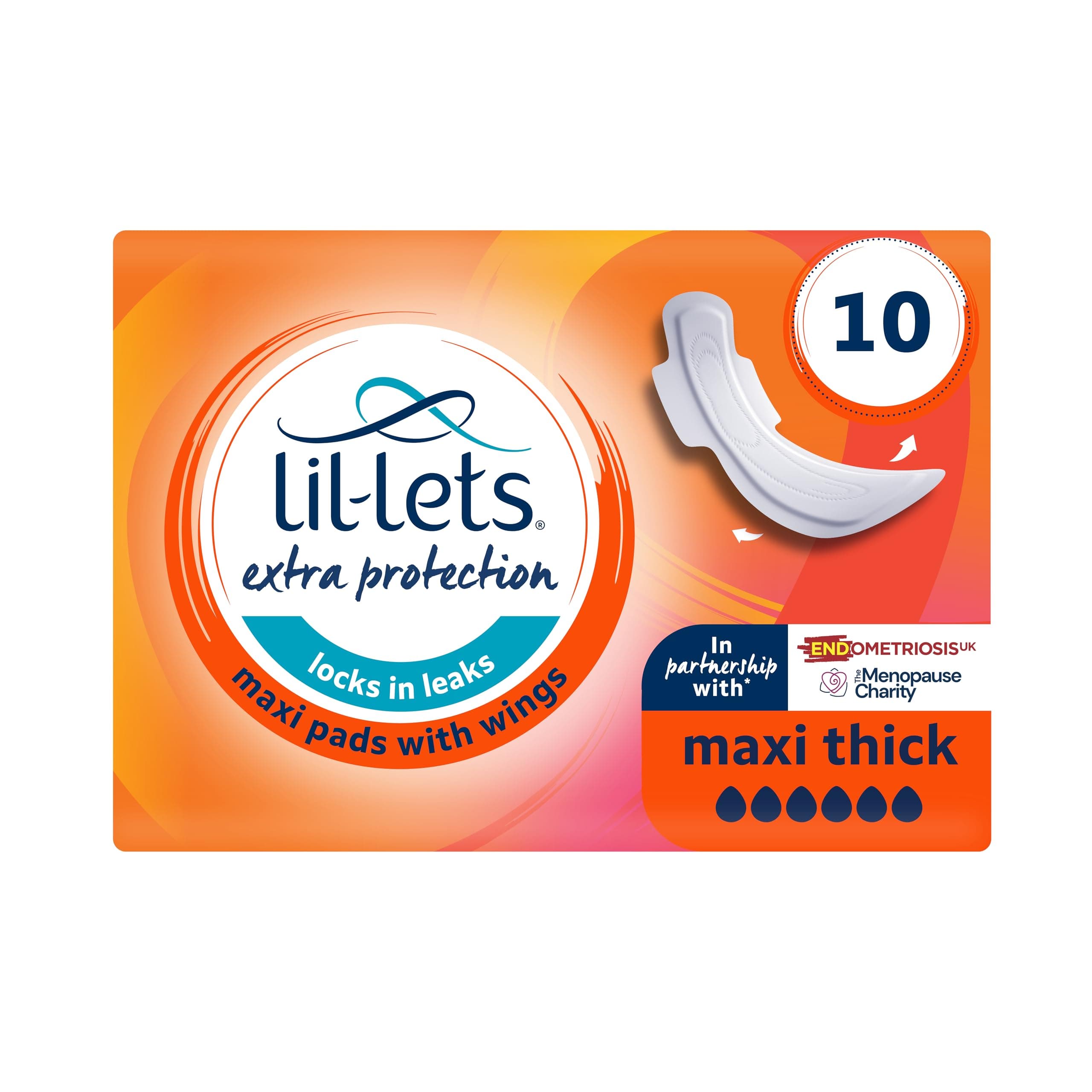 Lil-Lets Extra Protection Maxi Pads X 10 (1 pack), with Wings, for Extremely Heavy Flow Periods and Perimenopause