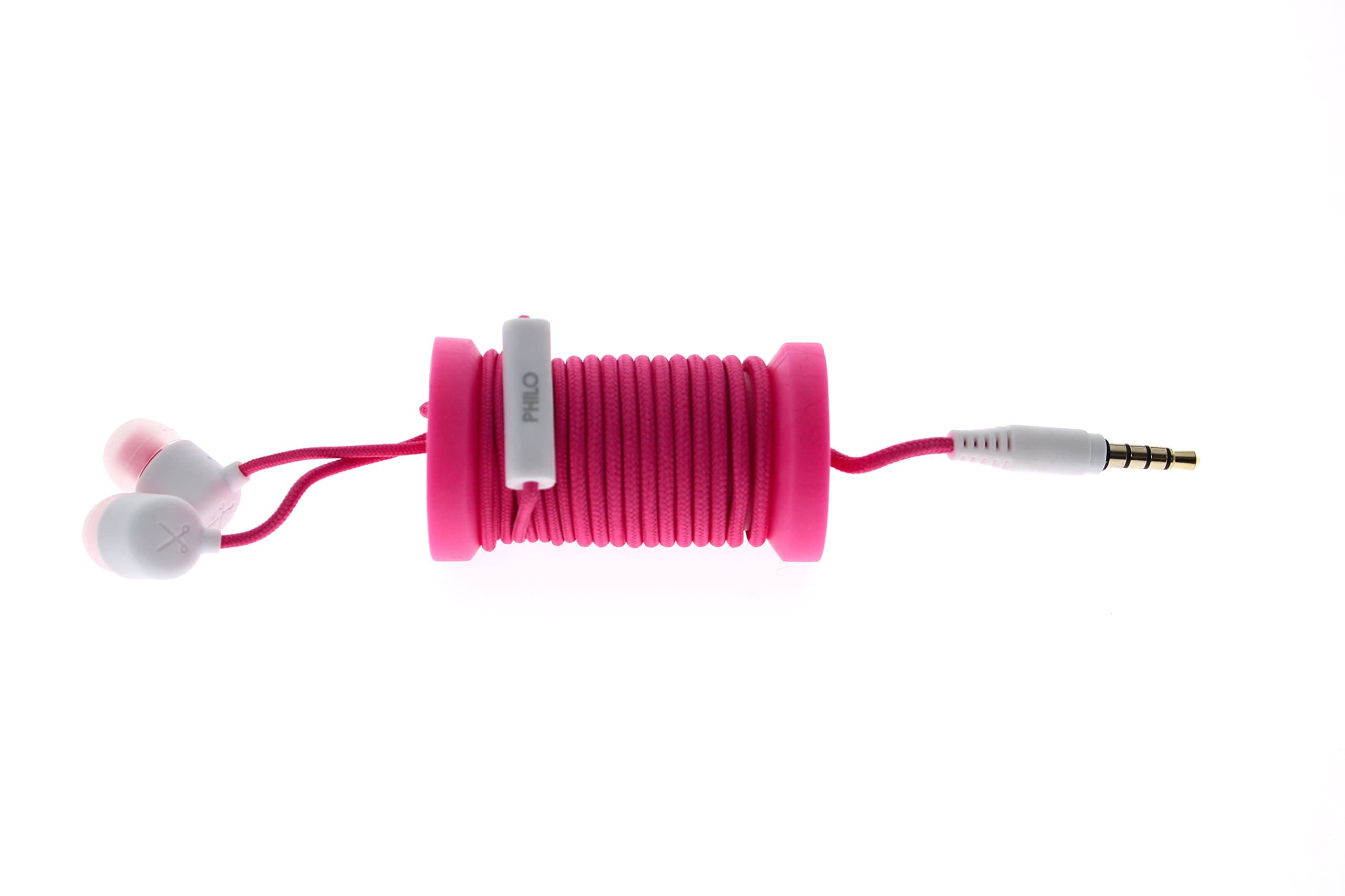 PHILOEarphones with Wrap Around Storage Spool for Apple Device - Neon Pink