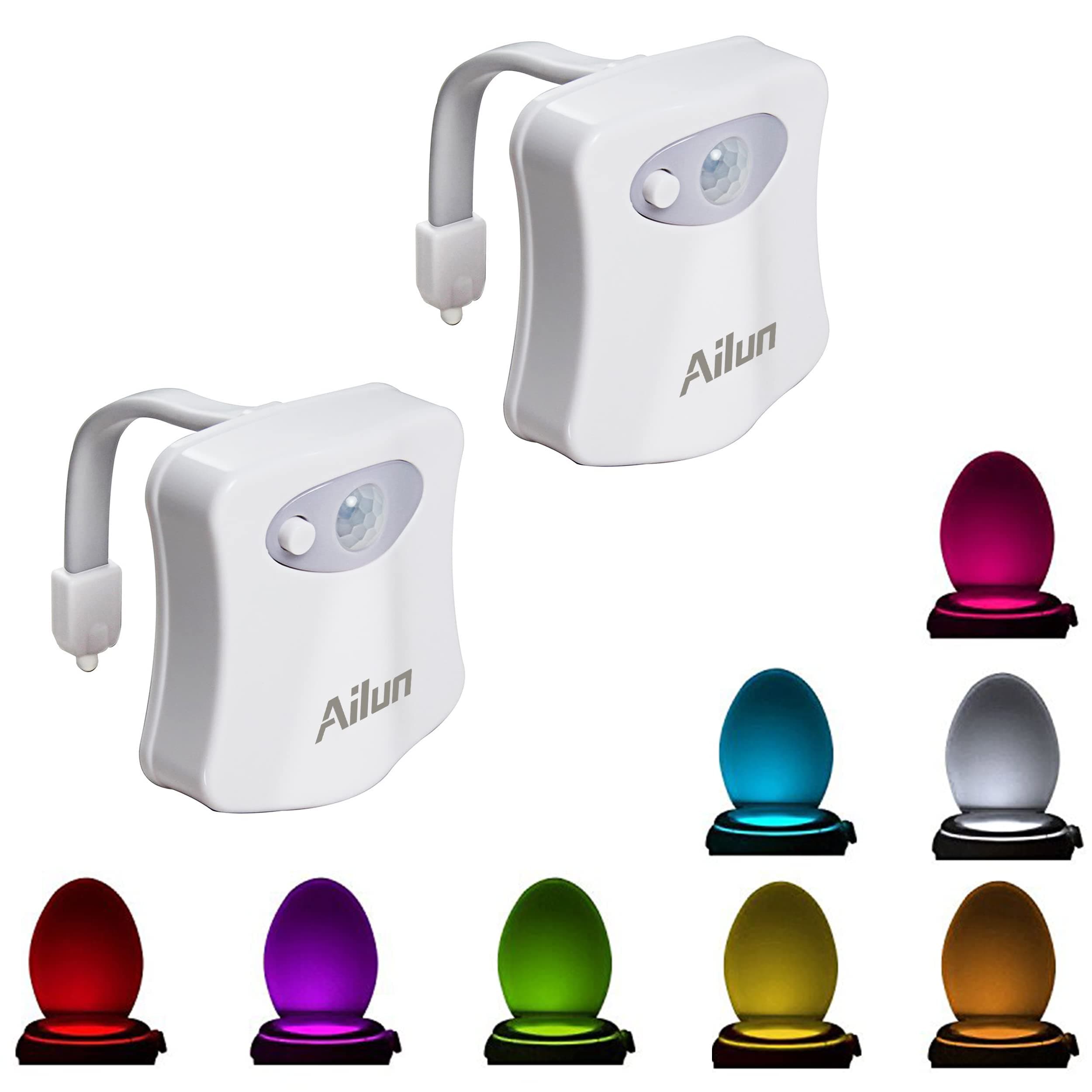 Toilet Night Light 2Pack by Ailun Motion Activated LED Light 8 Colors Changing Toilet Bowl Nightlight for Bathroom Battery Not Included Perfect Decorating Combination Along with Water Faucet Light