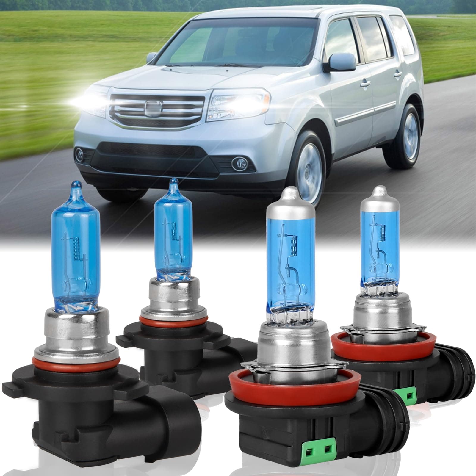 Fit for Honda Pilot 2006-2011 2012 2013 2014 2015 2016 Light Bulb High Performance Halogen Headlight Bulbs,9005 High Beam + H11 Low Beam Headlamp Replacement Bulb Kit,Pack of 4