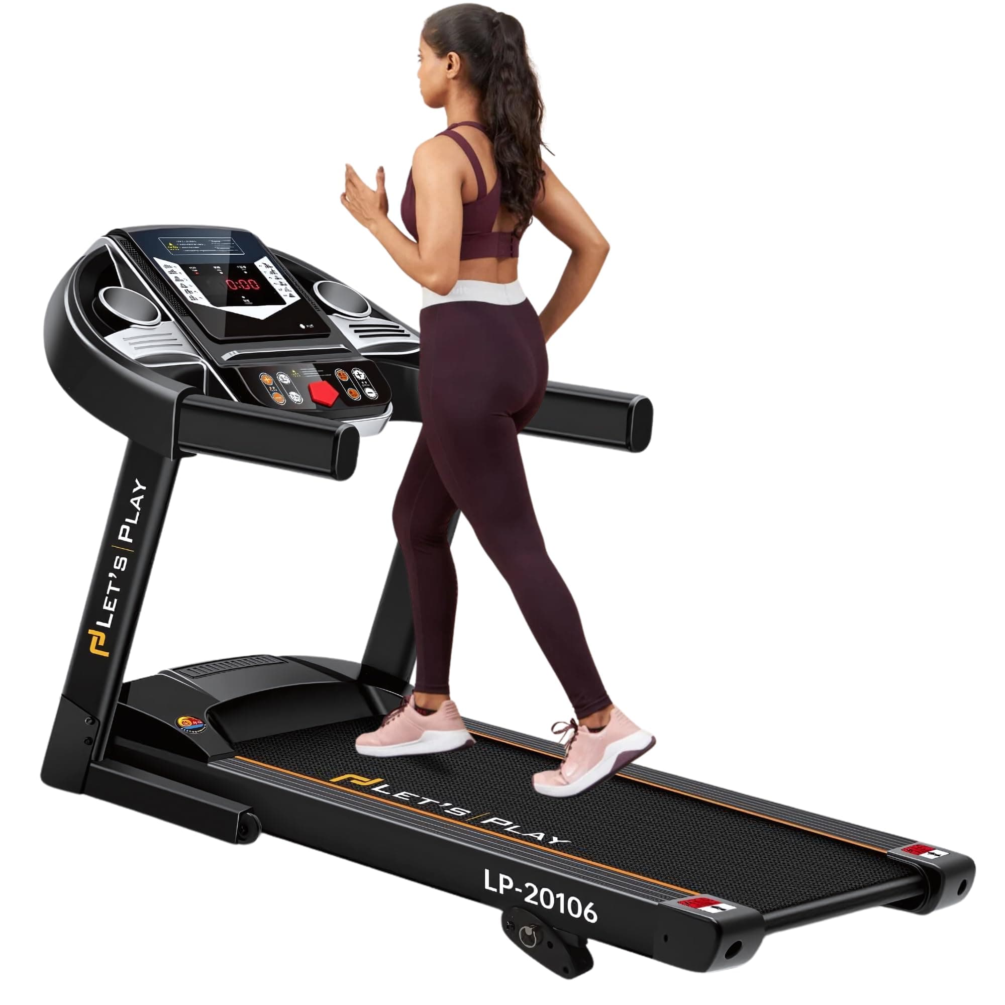 LET'S PLAY LP-20106 4HP Peak Brushless DC Motor Foldable Treadmill for Home Use with 12% Manual Incline, 12.8Km/Hr Top Speed, 120Kg User Weight, Bluetooth Speaker (DIY Installation)