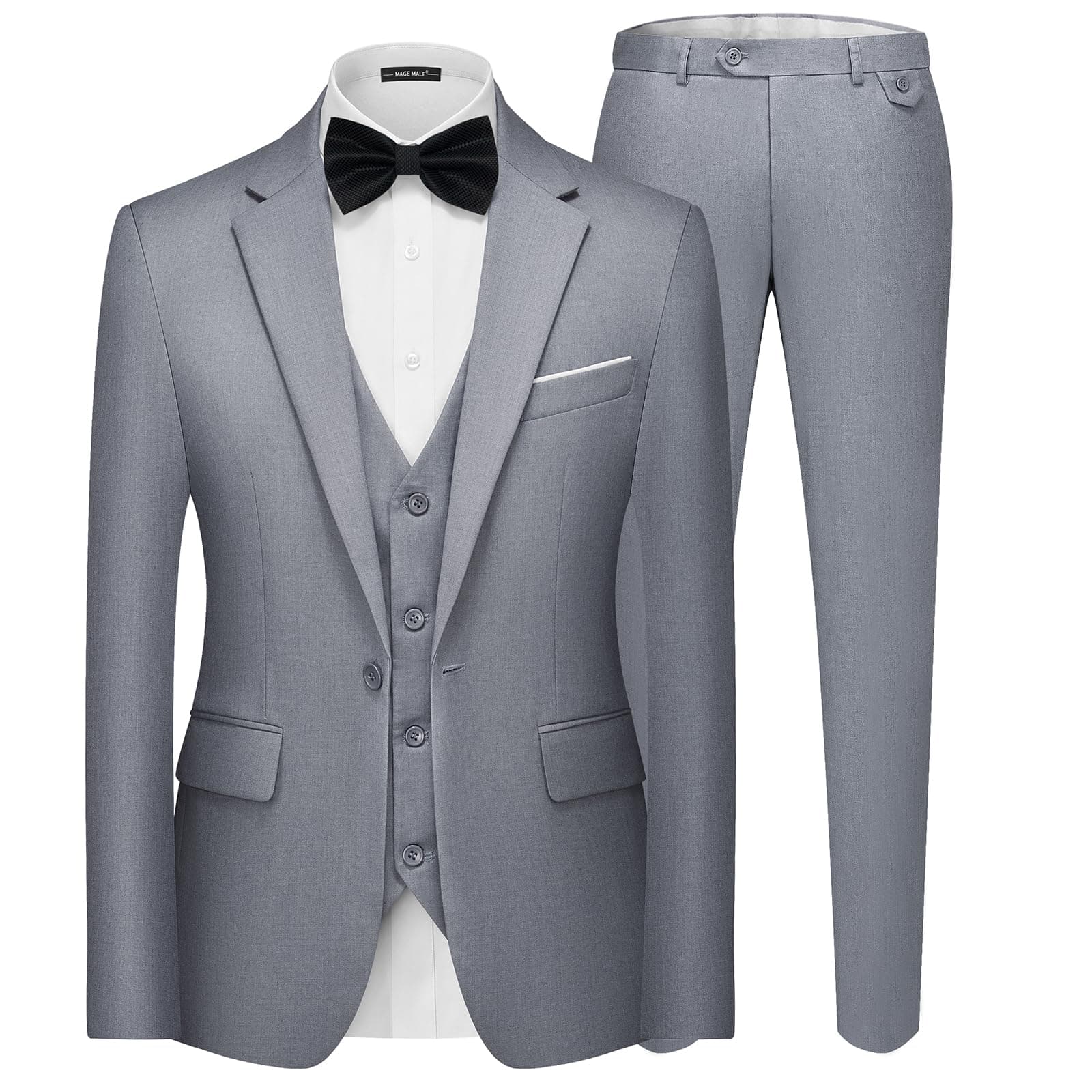 MAGE MALE Men's 3 Pieces Suit Elegant Solid One Button Slim Fit Single Breasted Party Blazer Vest Pants Set