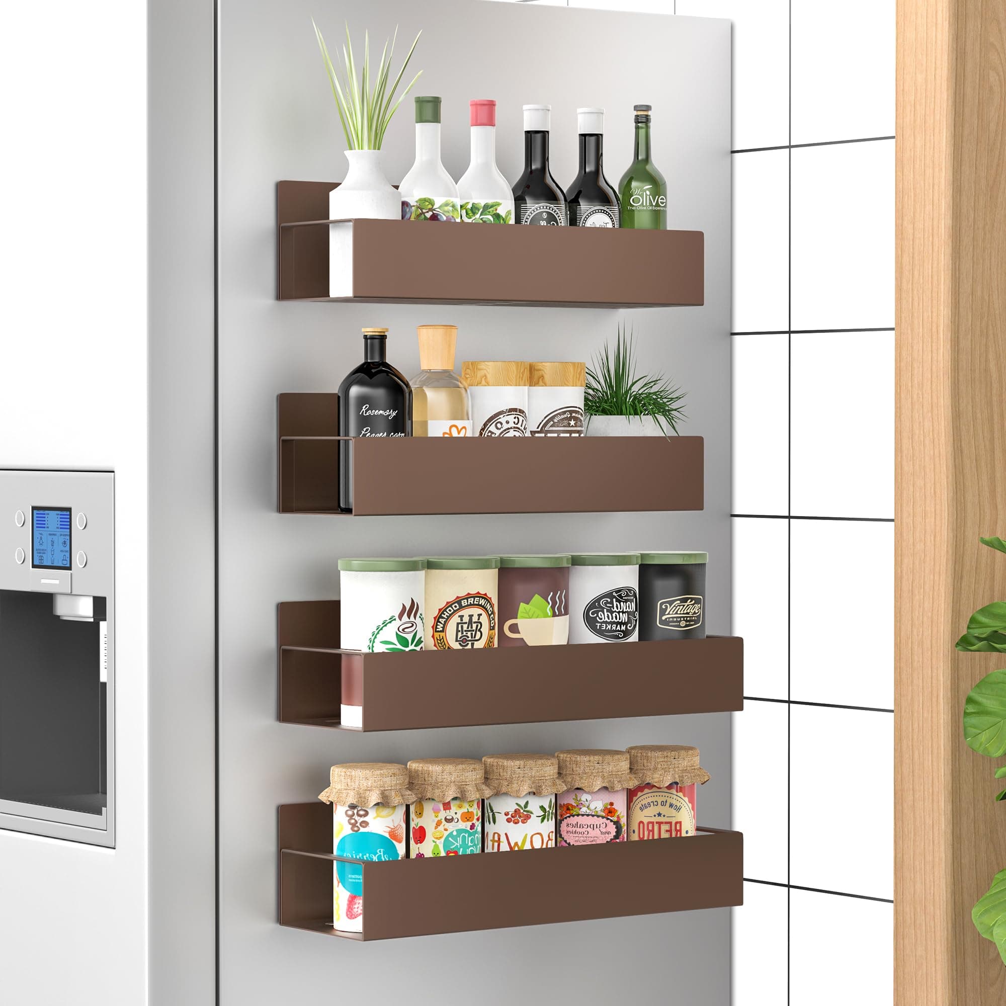 4 Pack Magnetic Spice Storage Rack Organizer for Refrigerator and Oven, Bronze Fridge Organizers and Storage