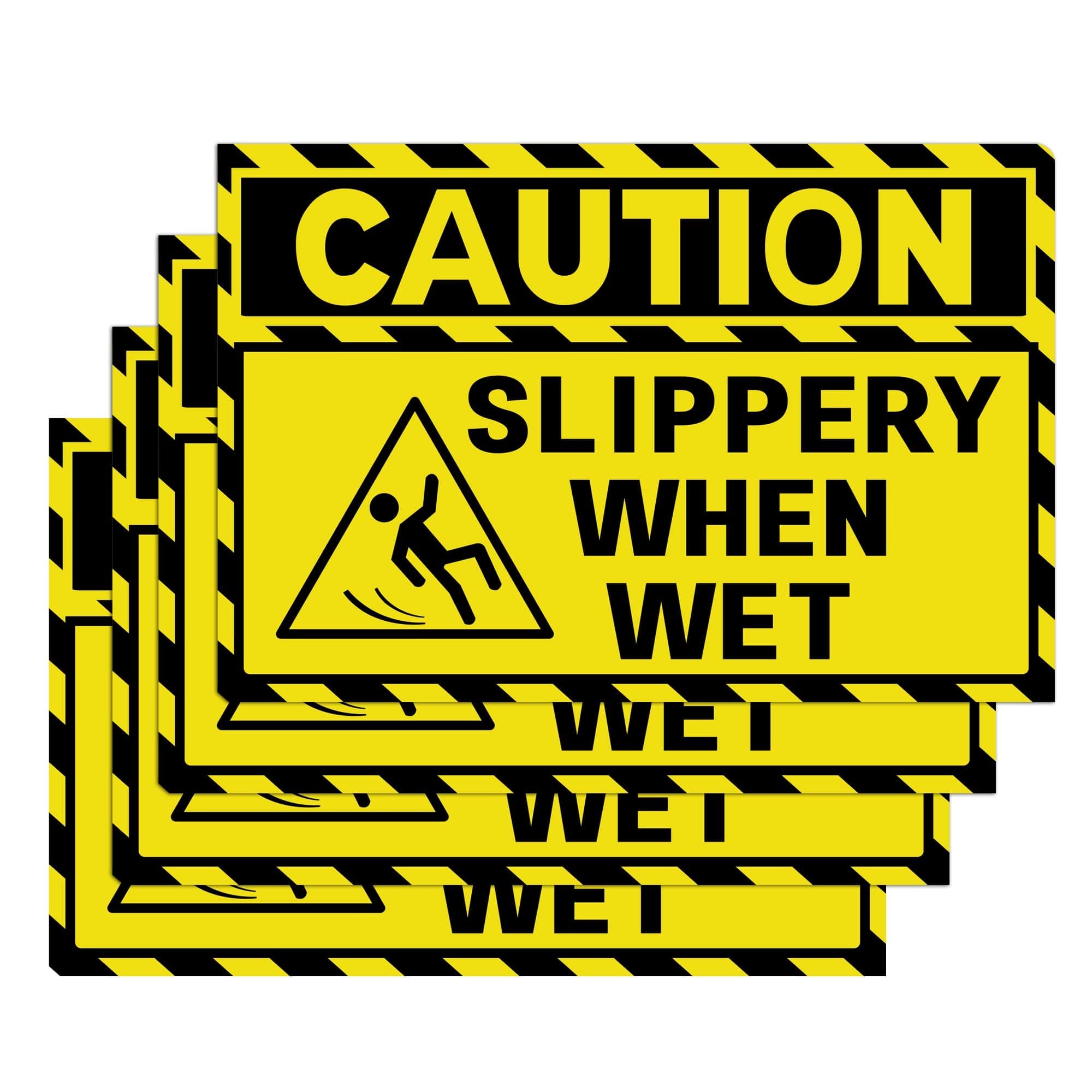 Well Tile 4 Pack Caution Floor Slippery When Wet Sign 5 x 8 Inch Vinyl Wet Floor Signs