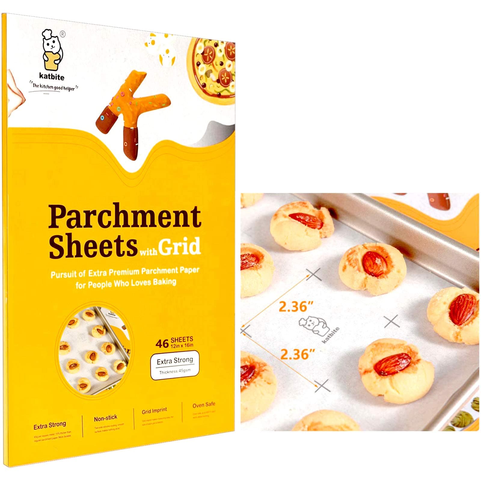Katbite 12x16 Inch Parchment Paper Sheets with Grid Lines, Precut Baking Paper, Non-Stick & Heavy Duty, Half Sheet Parchment Paper for Cookies, Cup Cake Baking, Cooking, Air Fryer, Steaming, Grilling