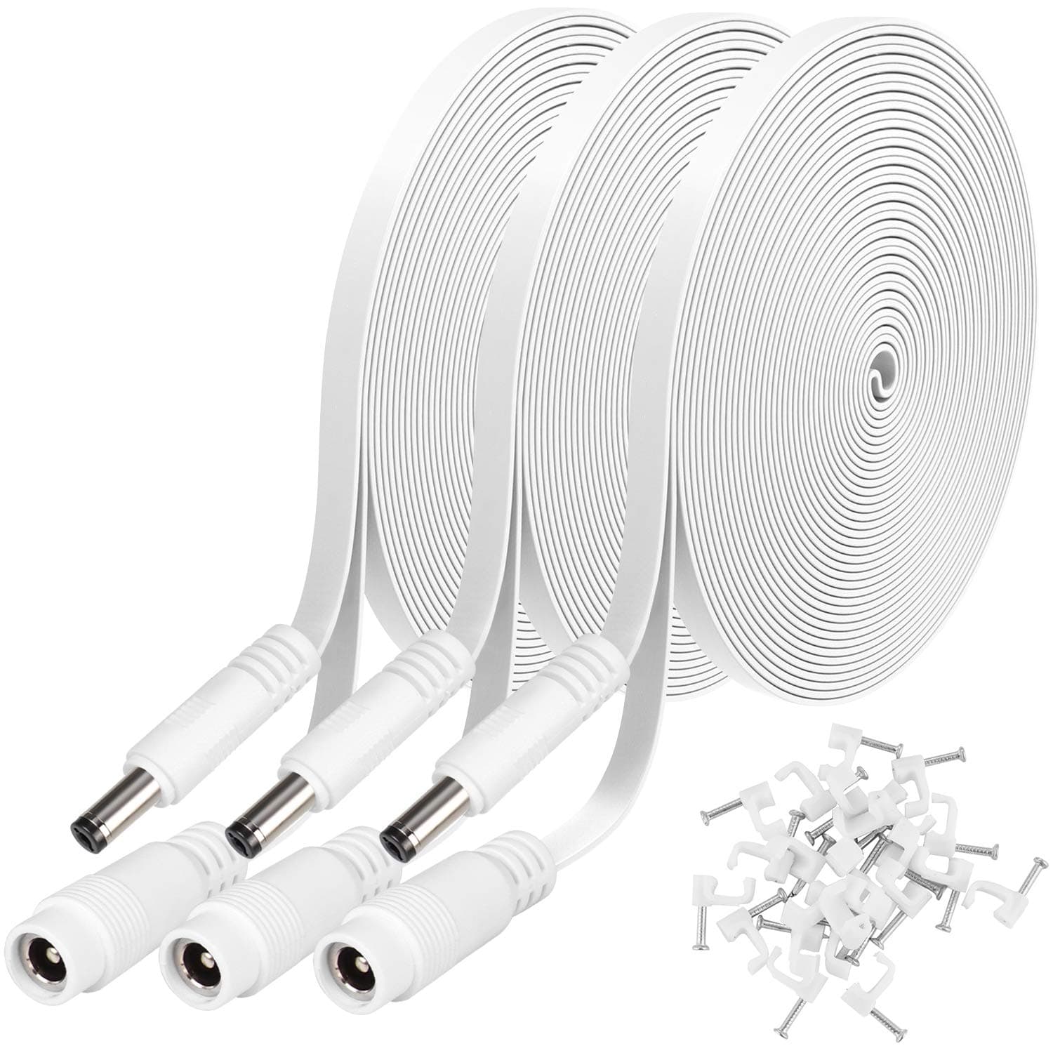 Uogw 3 Pack 20ft/6m DC Power Extension Cable 2.1mm x 5.5mm Compatible with 12V DC Adapter Cord for CCTV IP Camera, LED, Car - White