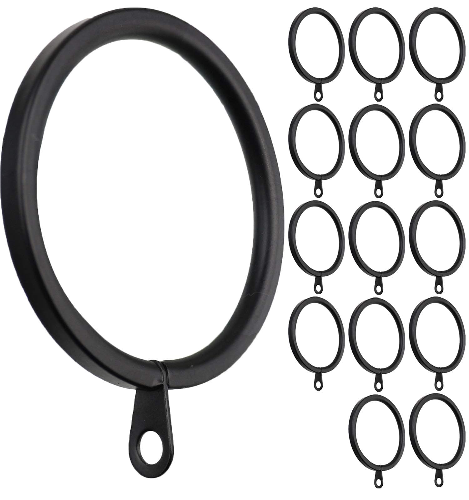 Meriville 14 pcs Black 2-Inch Inner Diameter Metal Flat Curtain Rings with Eyelets