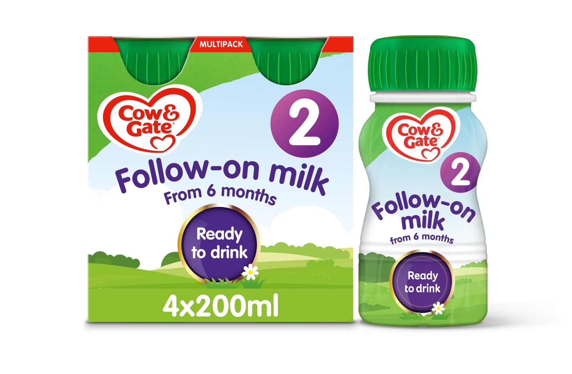 Cow & Gate 2 Baby Milk Formula Multipack, 4 x 200ml