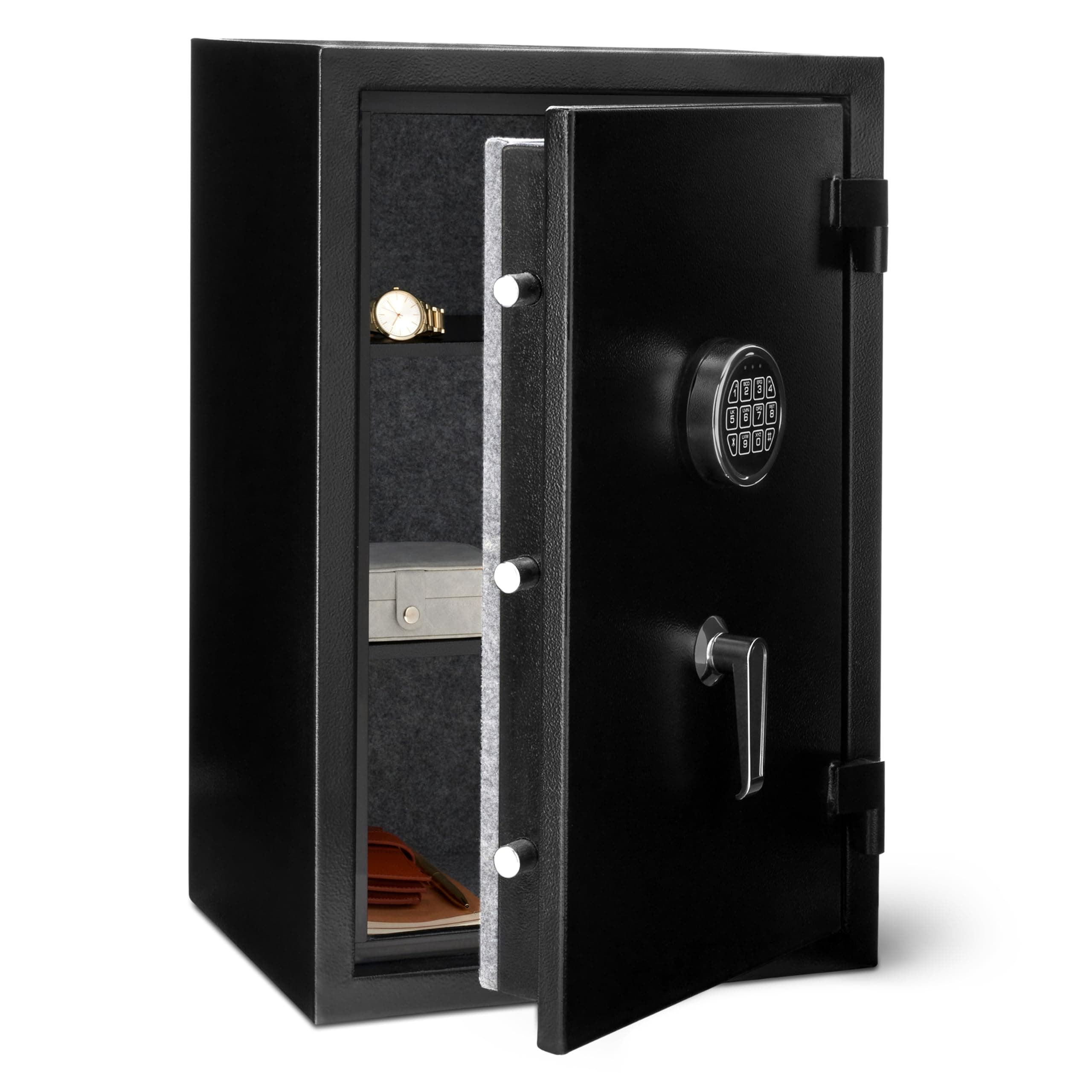 Amazon Basics Fire Resistant Security Safe with Electronic Keypad, Anti-theft Protection for Important Documents and Valuables, 2.1 Cubic Feet, 16.93"W x 13.8"D x 25.98"H, Black