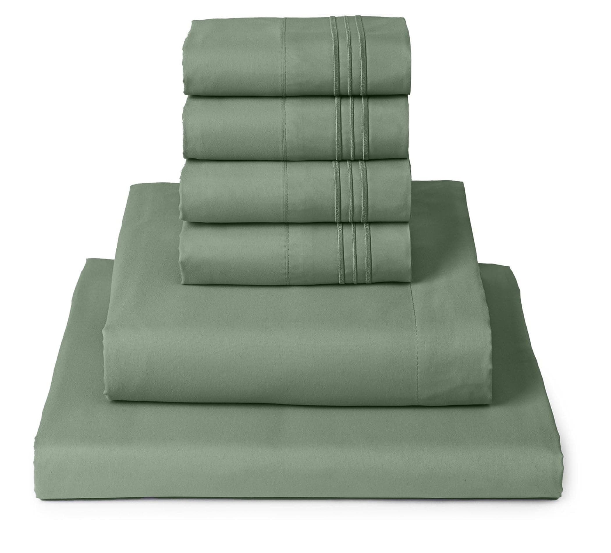 King Sheet Set - 6-Piece Iconic Collection Bedding, (Including 4 Pillowcases), 16-Inch Deep Pocket, Easy Care, Extra Soft, Cooling Sheets, Brushed Microfiber - Sage
