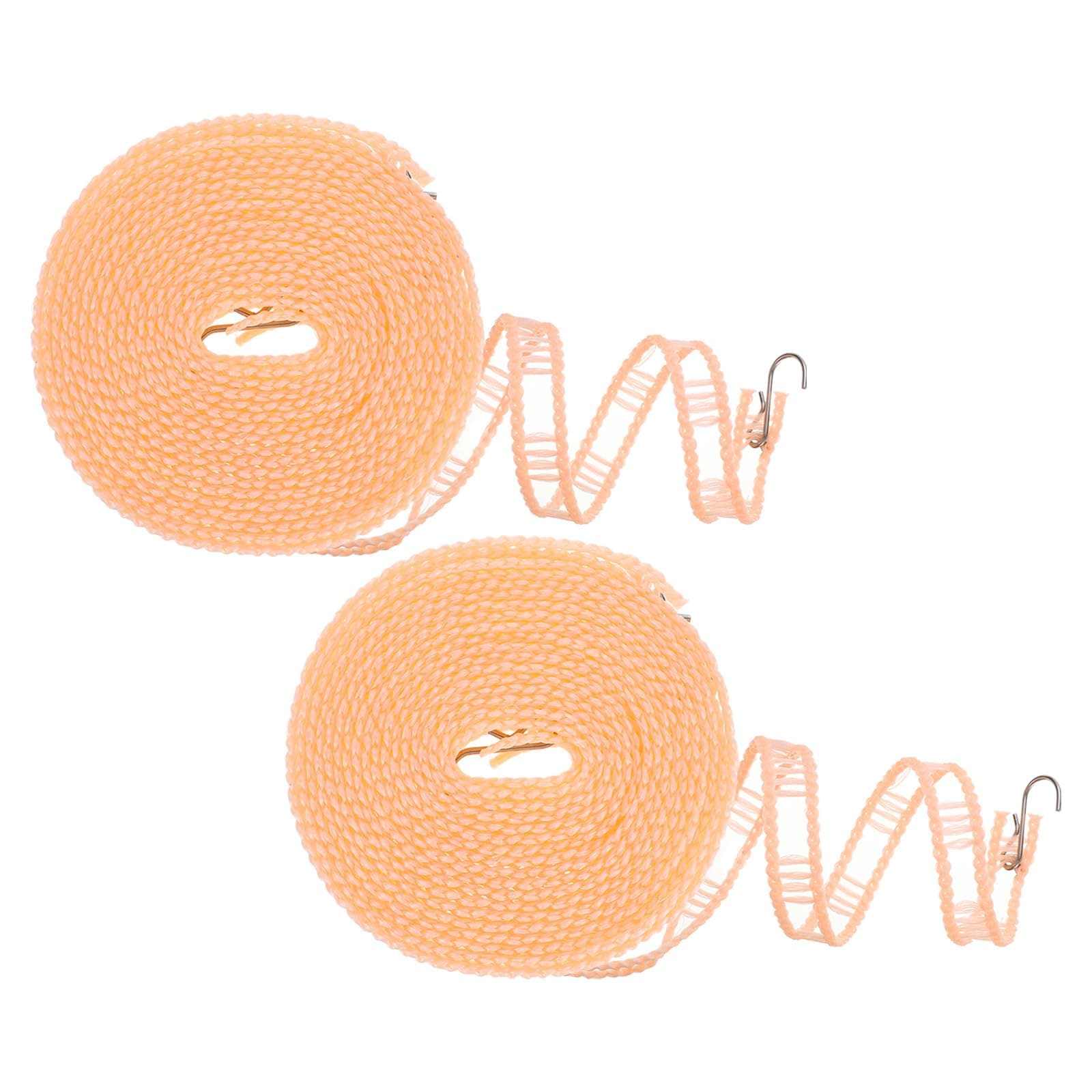 uxcell 2pcs Windproof Clothesline, 5M 16.4ft Plastic Non-Slip Clothes Drying Rope Portable Travel Clothesline for Courtyard Outdoor Laundry Camping, Beige