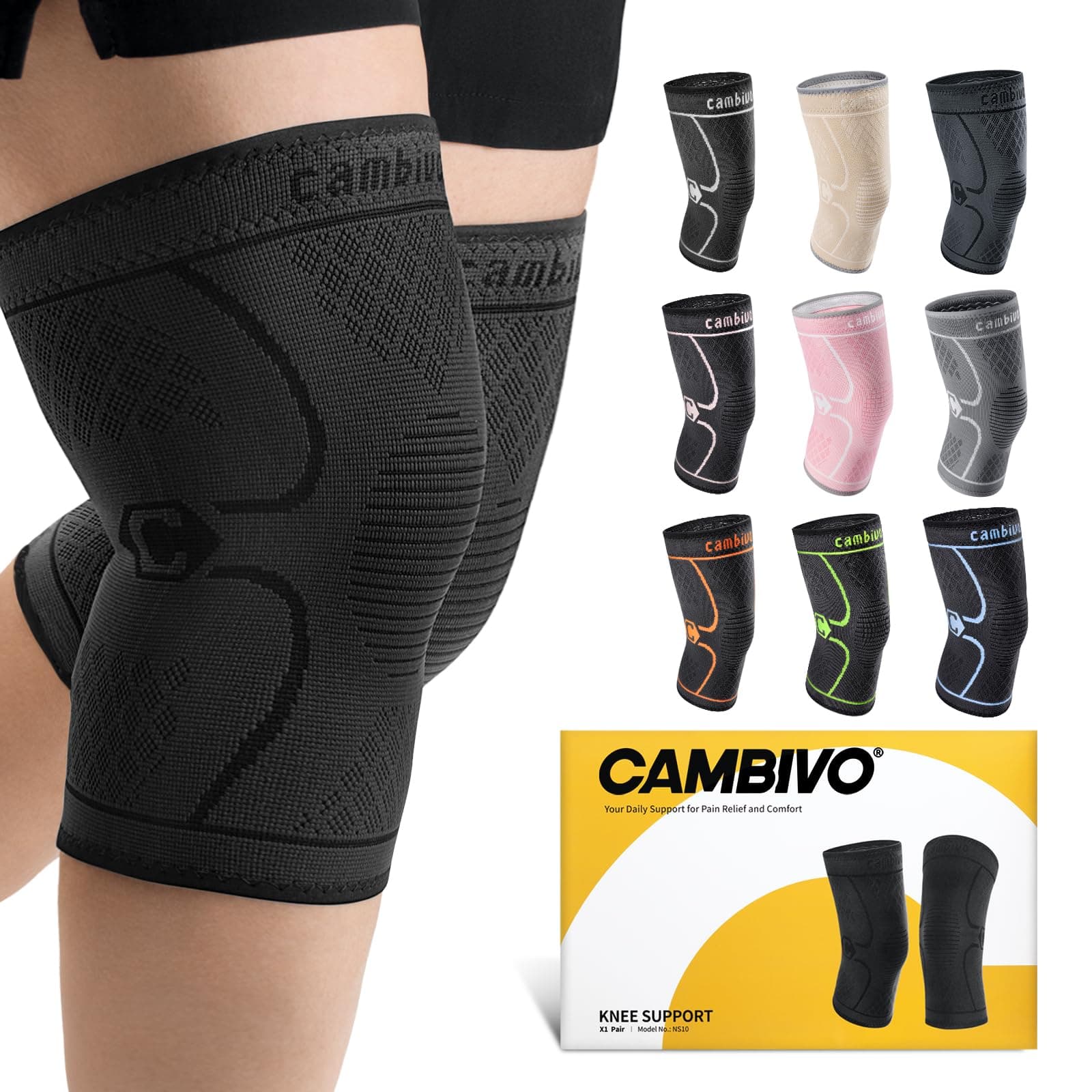 Knee Brace Support(2 Pack), Knee Compression Sleeve for Running, Hiking, Basketball, Arthritis, ACL, Meniscus Tear, Knee Pain Relief and Injury Recovery (Upgrade-Black,XXX-Large)