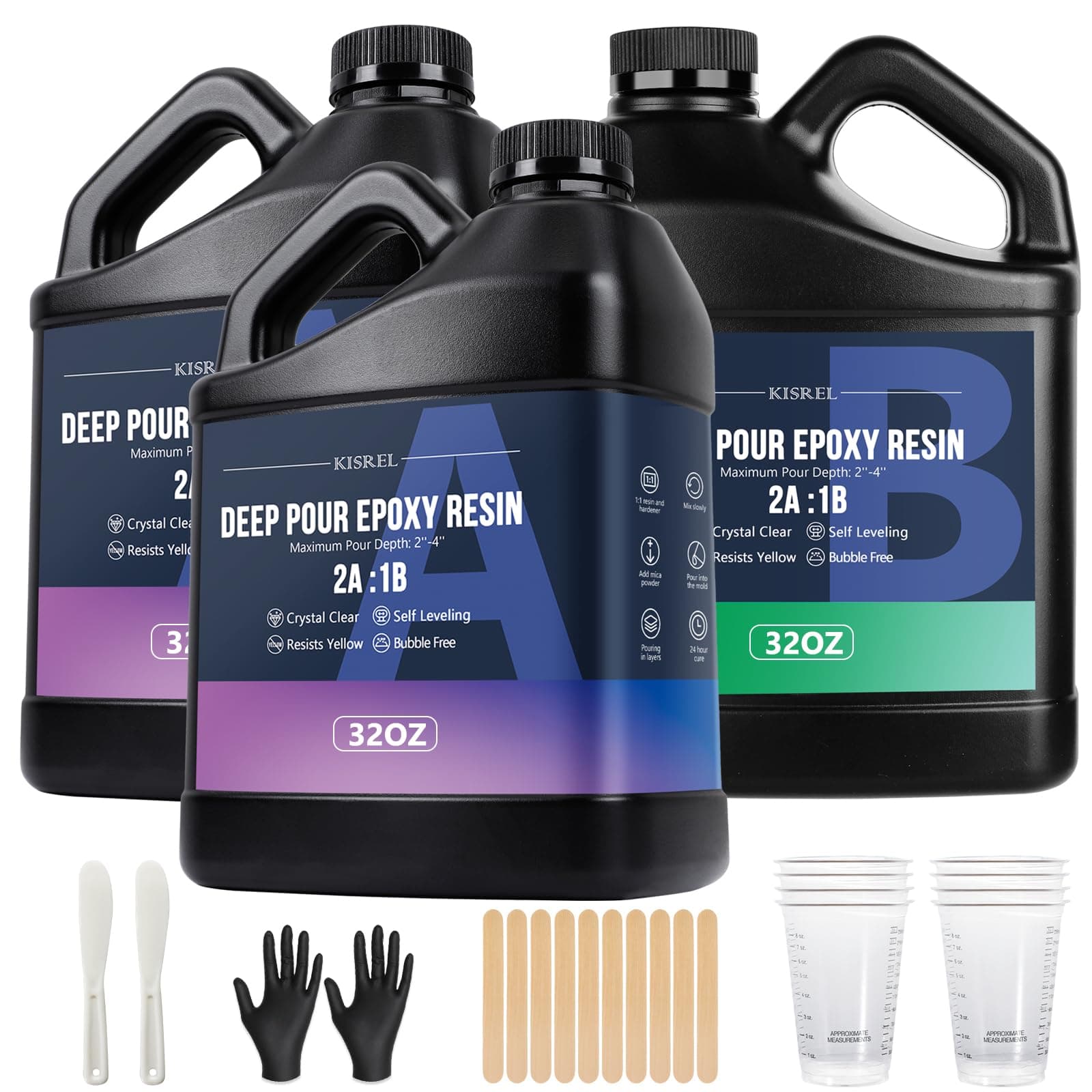 Deep Pour Epoxy Resin, 96OZ Resin Epoxy Kit (2:1) for 2-4 Inch Pour Depths，Bubble Free, Low Odour, Crystal Clear Casting Resin for Bar Tops, Table Tops, River Tables, Wood Fillers, Crafts