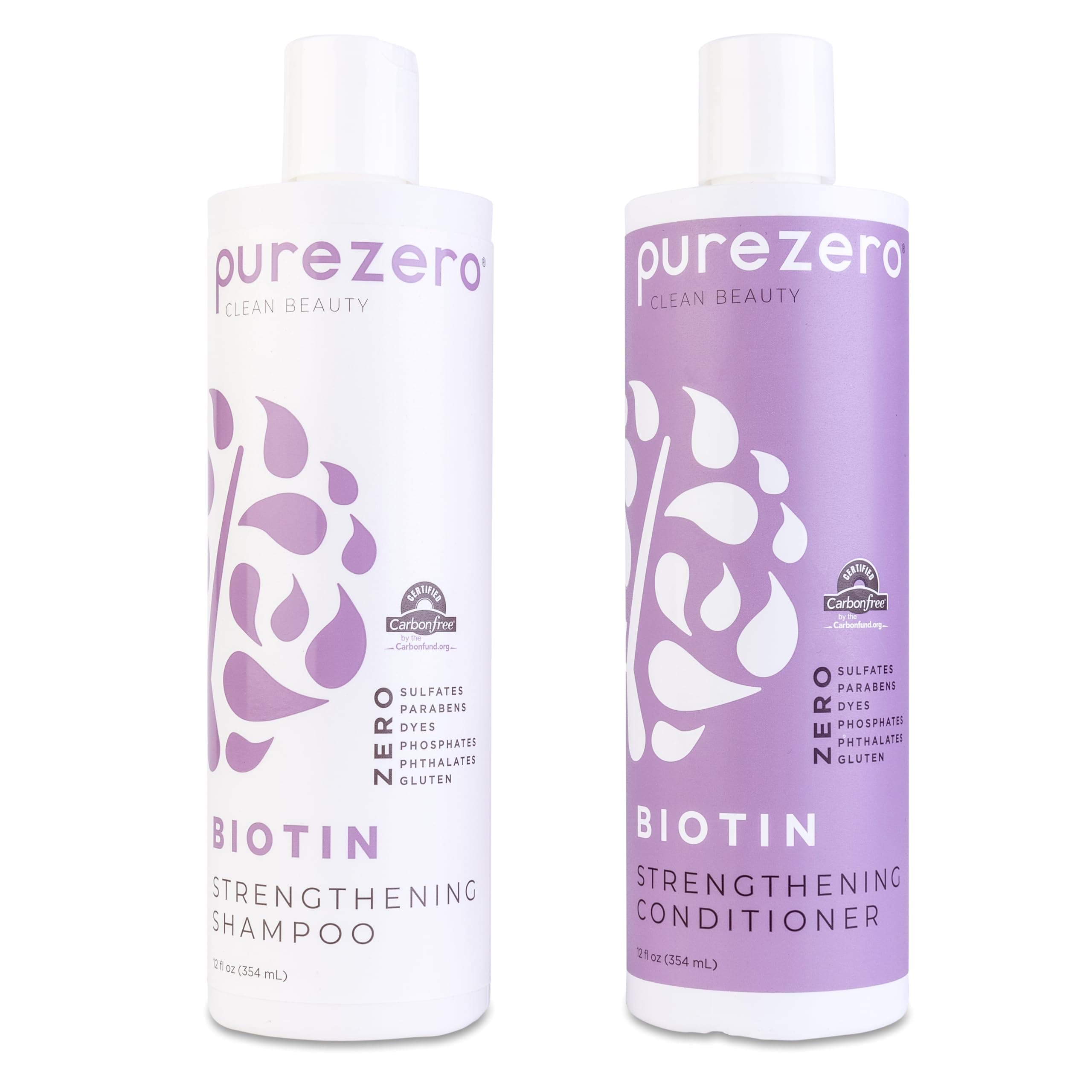 Purezero Biotin Shampoo & Conditioner Set - Anti Thinning Formula - Volumizing, Thicker, Fuller Hair - Zero Sulfates, Parabens, Dyes, Gluten - 100% Vegan & Cruelty Free (12 Fl Oz (Pack of 2))