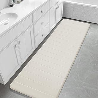 Yimobra Bathroom Runner Rugs 72"x24" Non Slip Washable Memory Foam Bath Mat, Super Soft Water Absorbent Hallway Carpet for Vanity Tub Shower, Cream