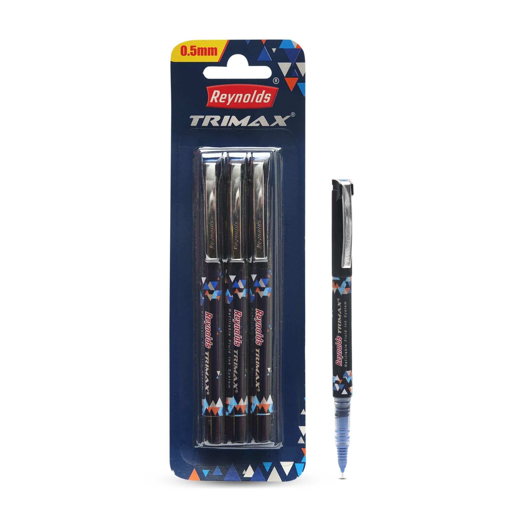 Reynolds roller Pen I Lightweight roller Pen With Comfortable Grip for Extra Smooth Writing I School and Office Stationery | TRIMAX 3 CT BLISTER - BLUE, (2156817)
