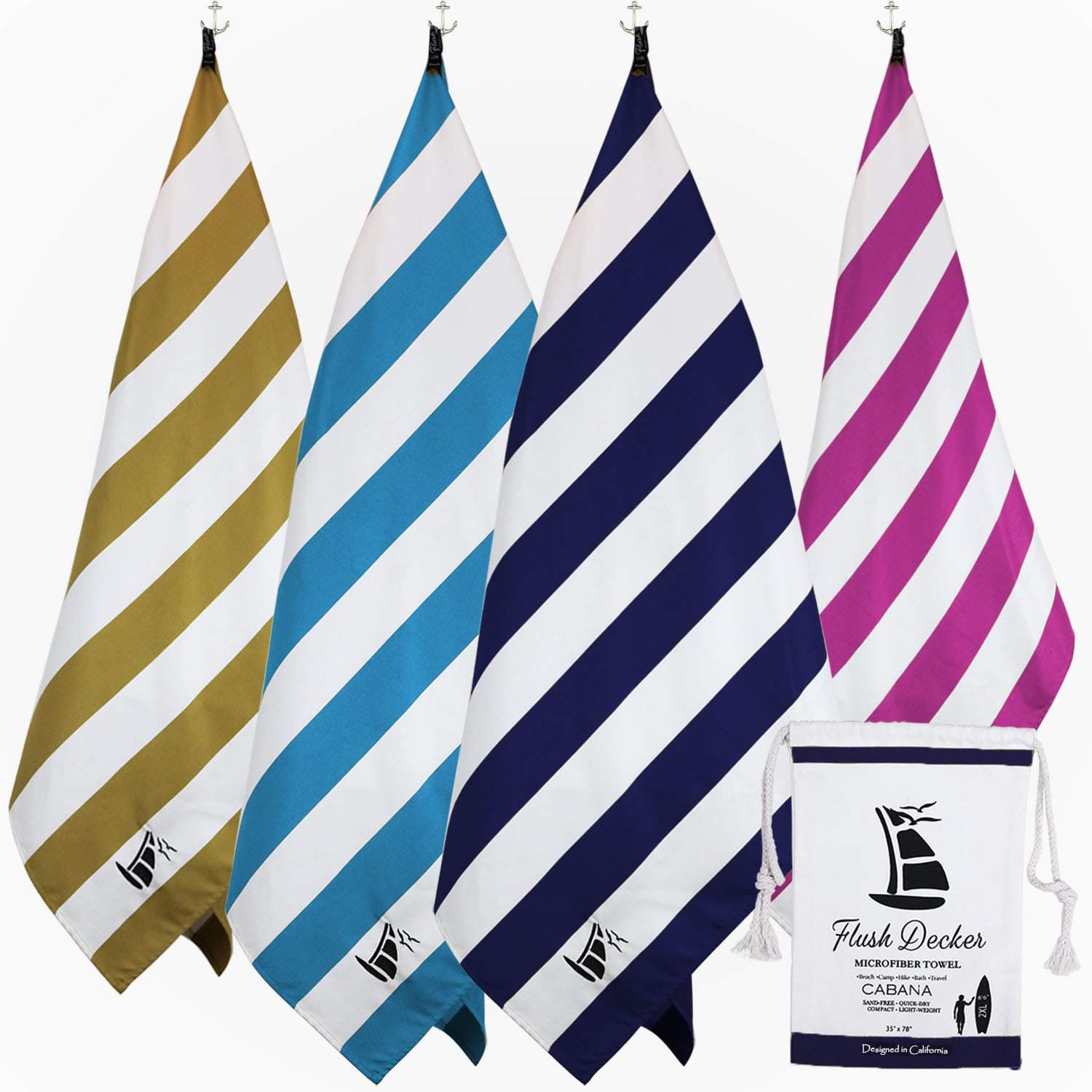 Oversized 35 inch X 78 inch XXL 100% Microfiber Quick-Dry, Sand Free Stripe Cabana Beach Towel Navy Blue, XX-Large (777-729-08-01)